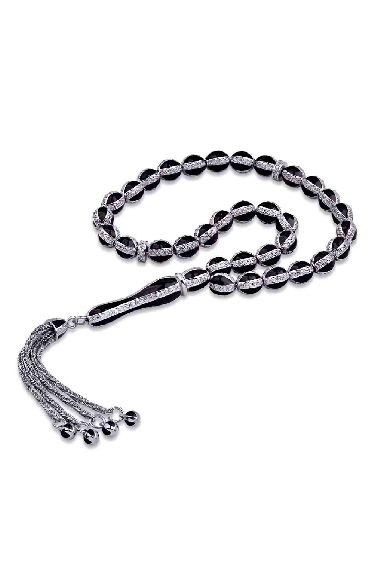 ​​​​Gümüş Siyah Mineli Zirkon Taşlı Tesbih