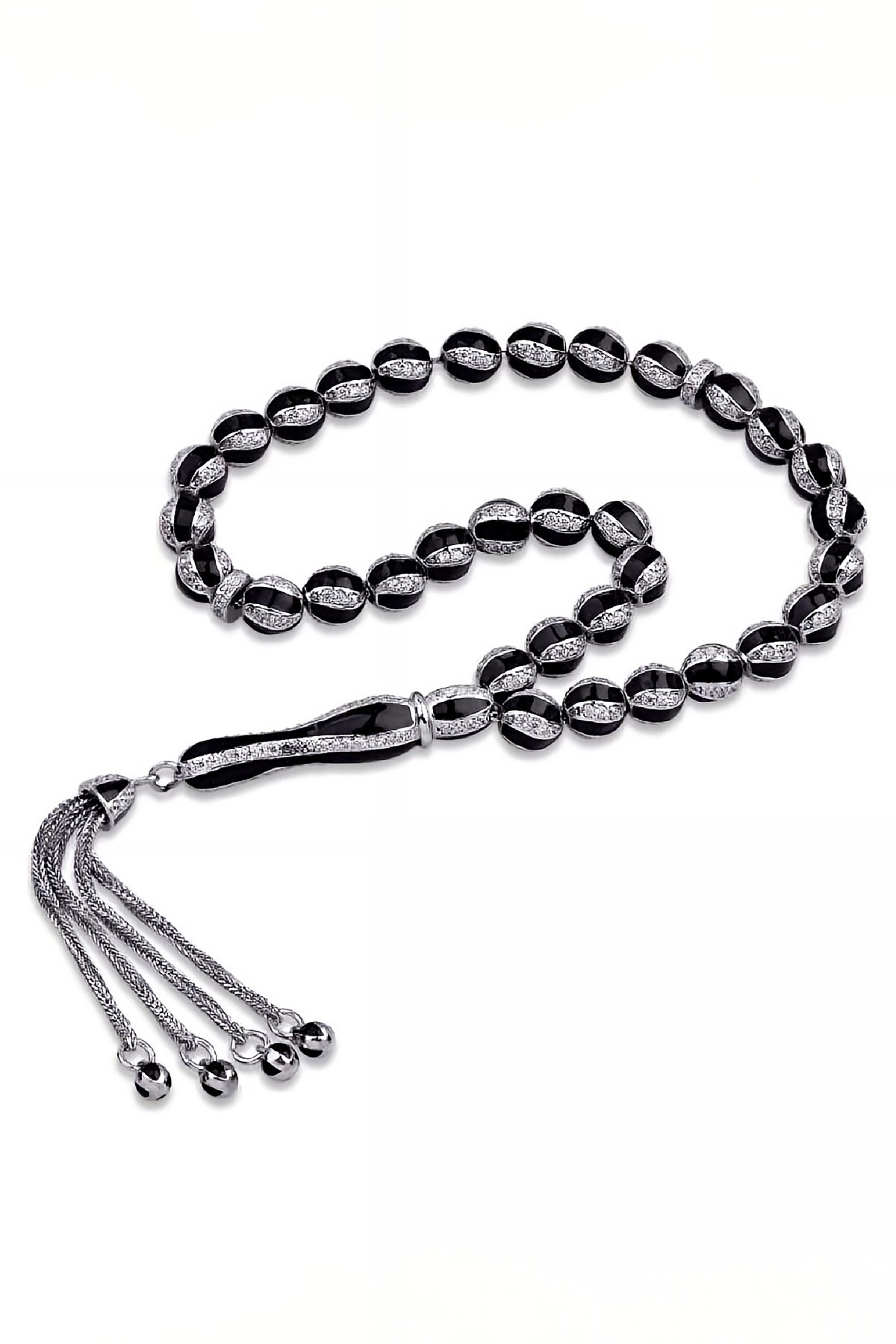 ​Gümüş Siyah Mineli Zirkon Taşlı Tesbih