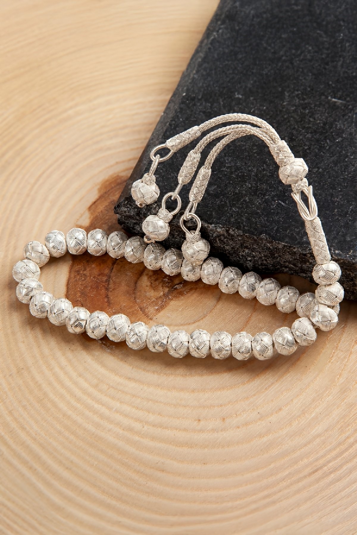 1000 Ayar Gümüş Beyaz Renk El İşi Kazaziye Tesbih