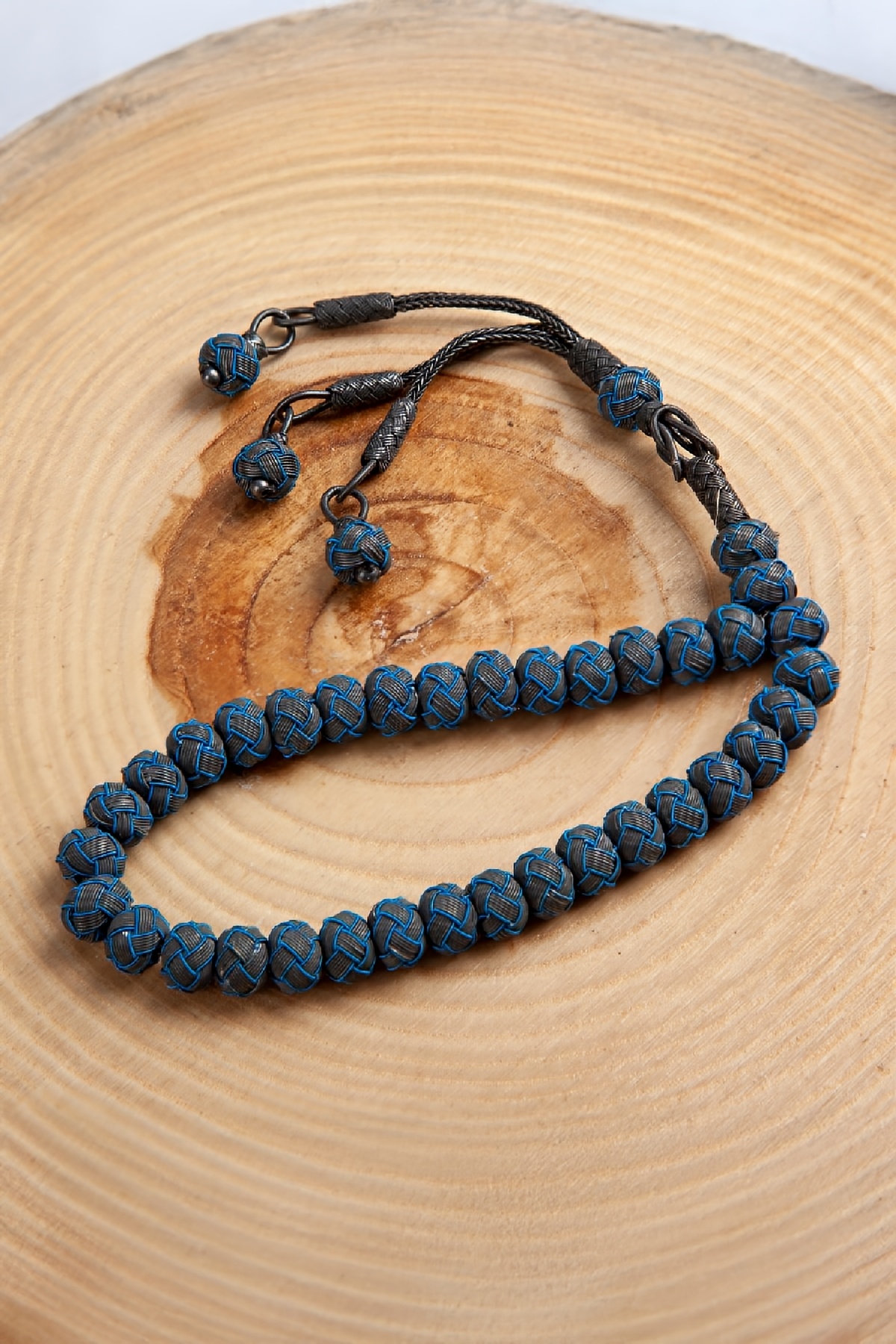 1000 Ayar Gümüş Mavi Siyah Renk El İşi Kazaziye Tesbih