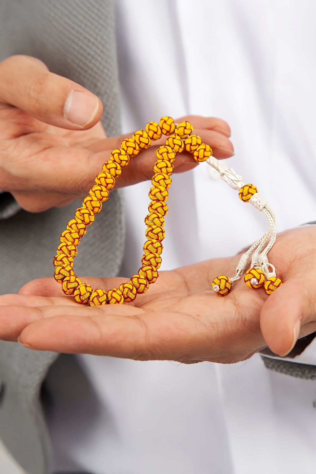 1000 Ayar Gümüş Sarı Kırmızı Renk El İşi Kazaziye Tesbih