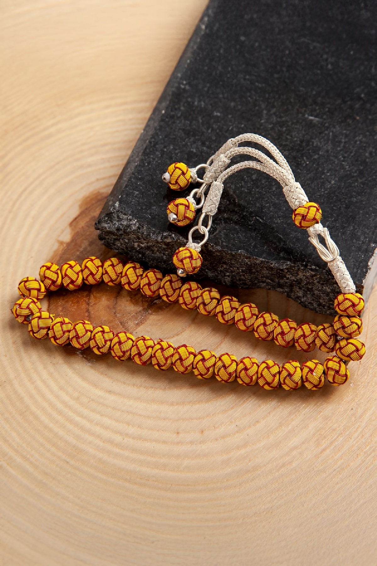 1000 Ayar Gümüş Sarı Kırmızı Renk El İşi Kazaziye Tesbih