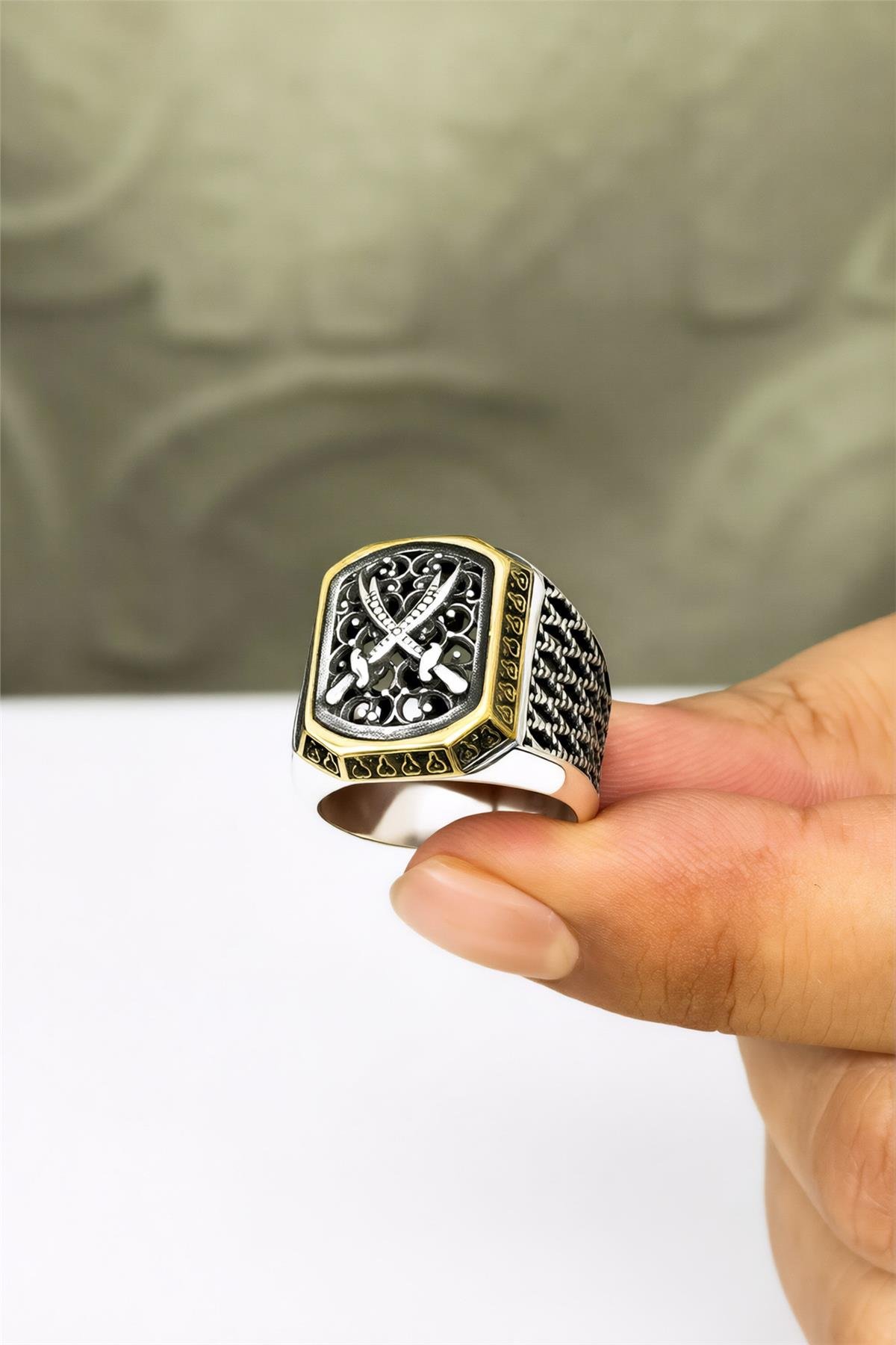 925 Ayar Çift Kılıç Zülfikar Gümüş Erkek Yüzük