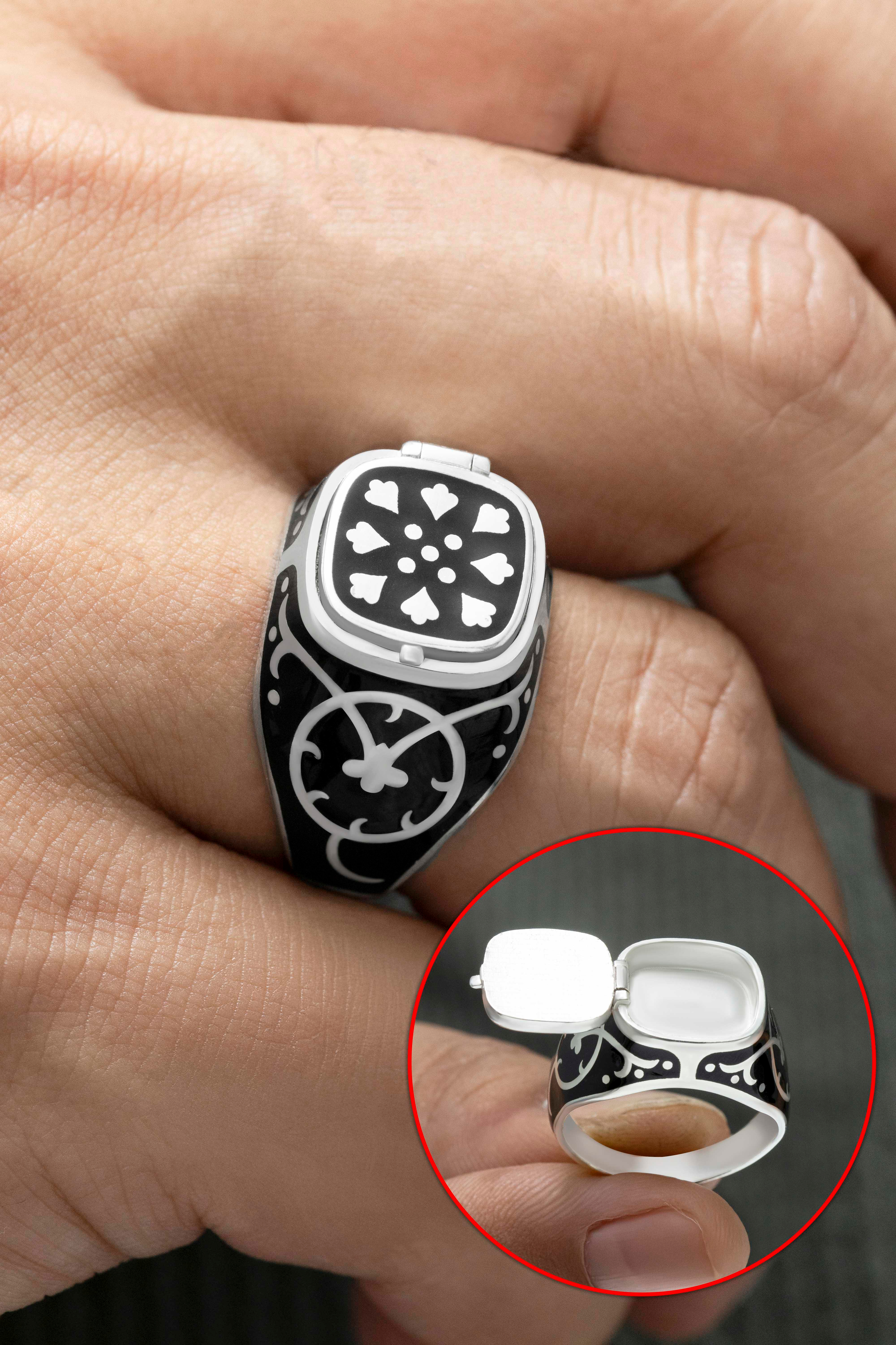 925 Ayar Gümüş Açılır Kapaklı Deliyürek Miroğlu Erkek Yüzük