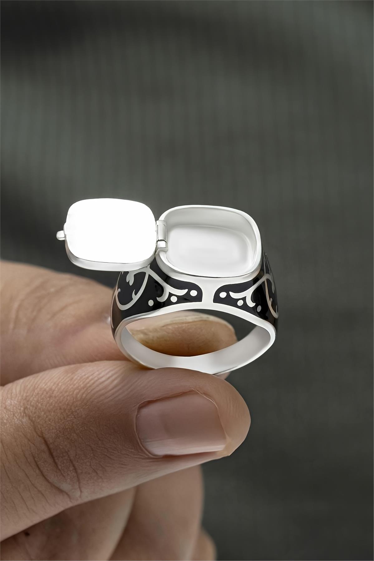 925 Ayar Gümüş Açılır Kapaklı Deliyürek Miroğlu Erkek Yüzük