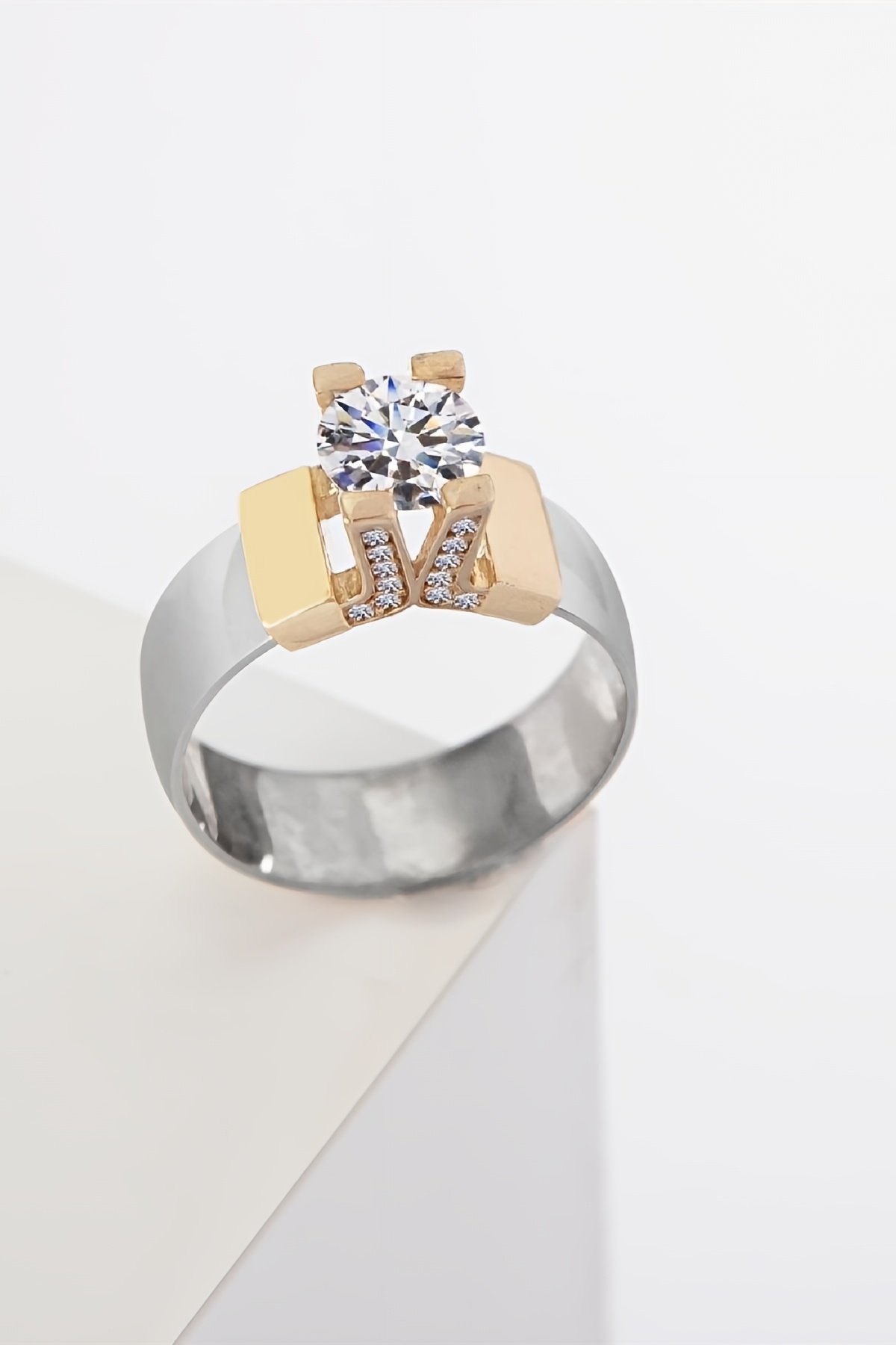 925 Ayar Gümüş Altı Düz Çift Renk Bayan Alyans Yüzük