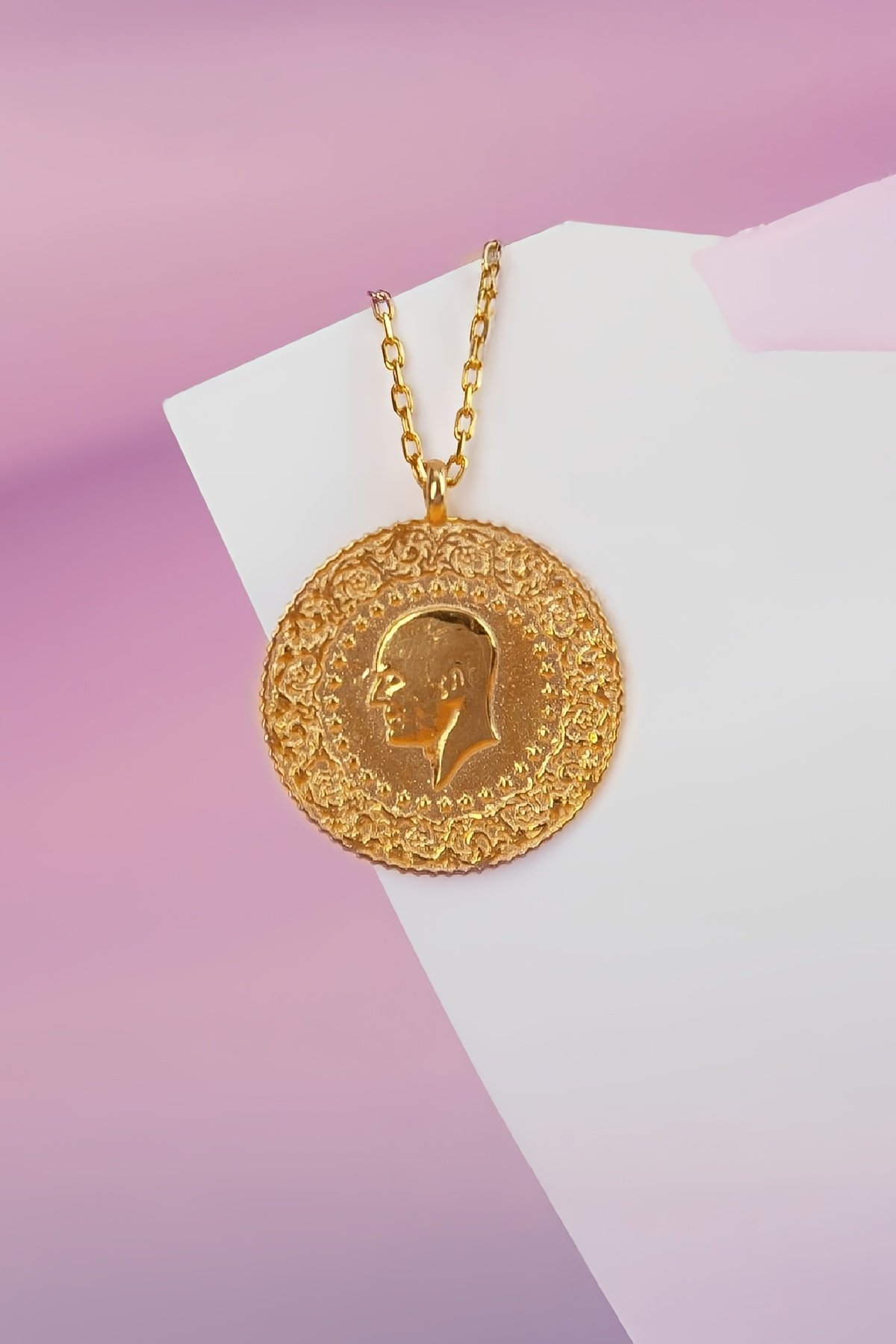 925 Ayar Gümüş Altın Kaplama Bayan Çeyrek Kolye