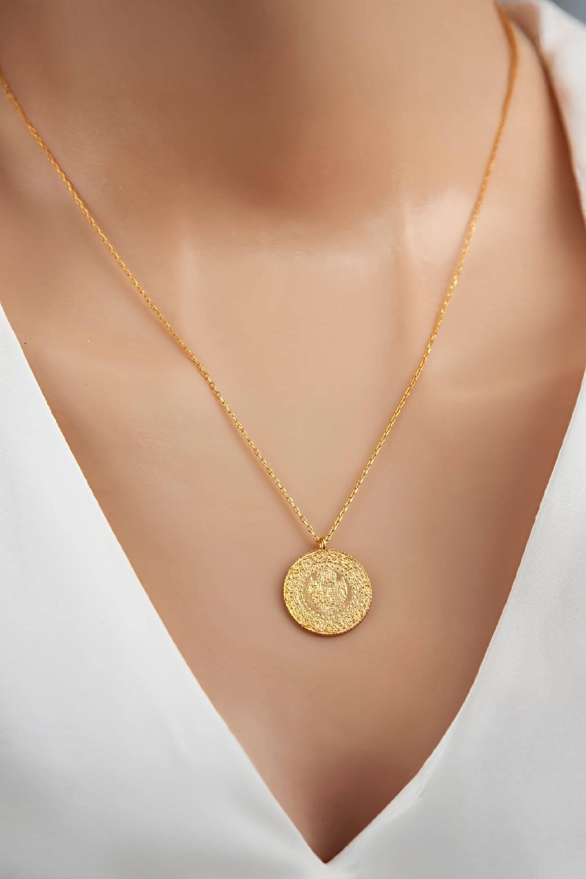 925 Ayar Gümüş Altın Kaplama Bayan Çeyrek Kolye