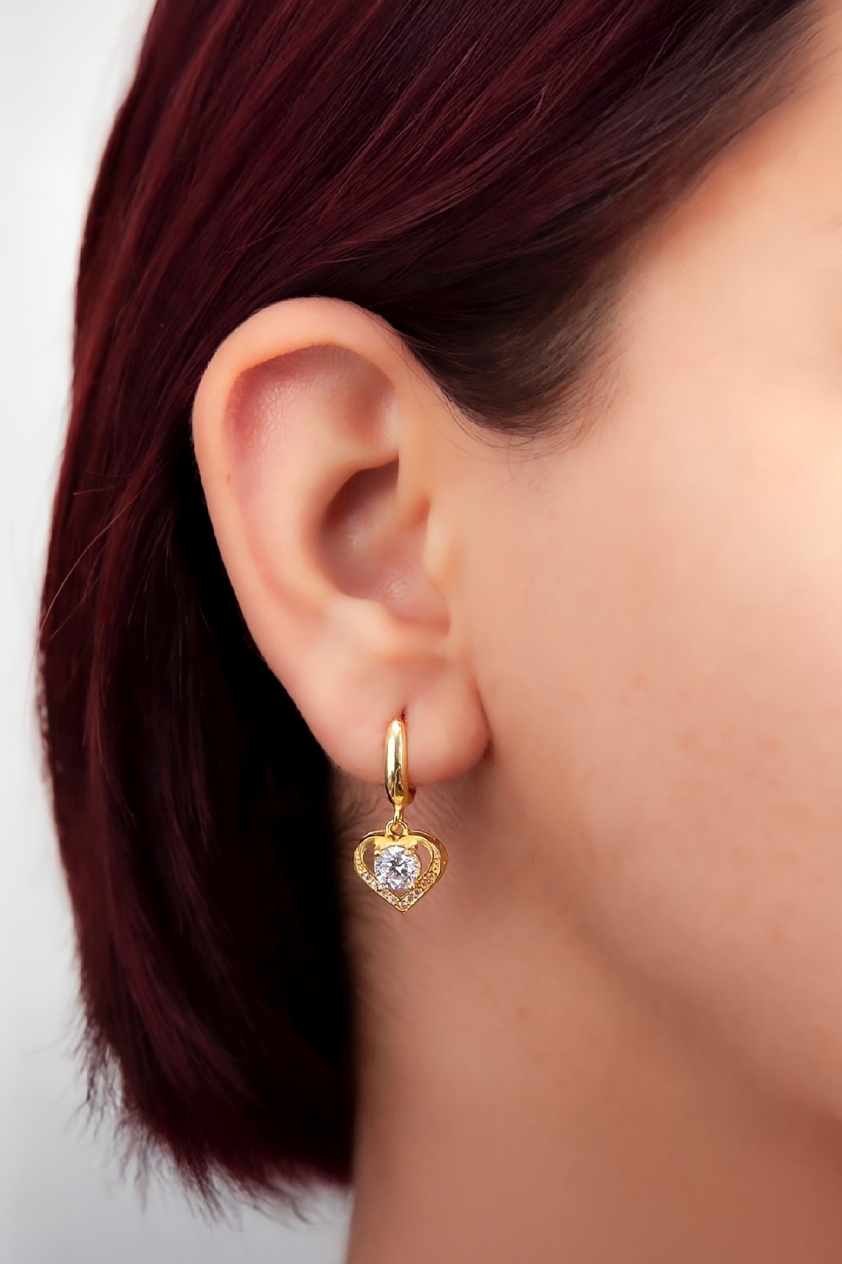 925 Ayar Gümüş Altın Kaplama Kalpli Küpe