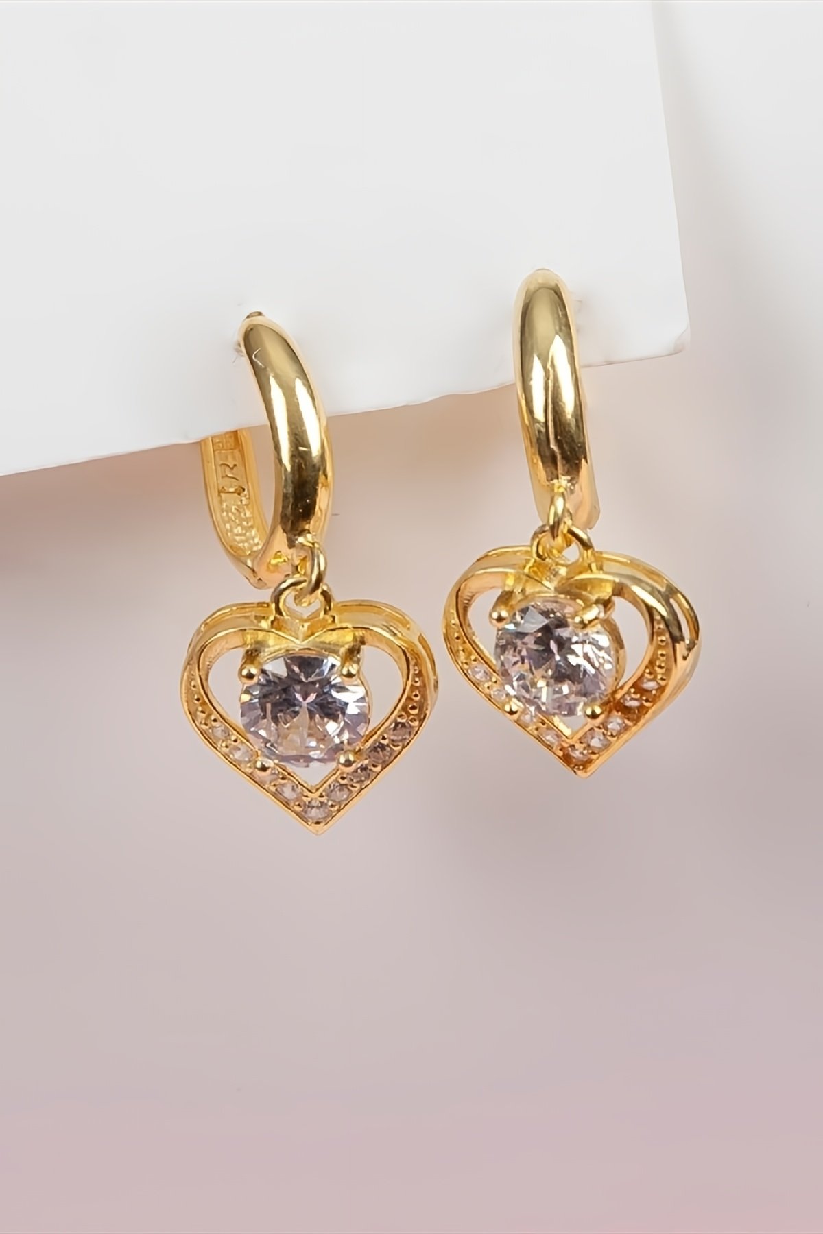 925 Ayar Gümüş Altın Kaplama Kalpli Küpe