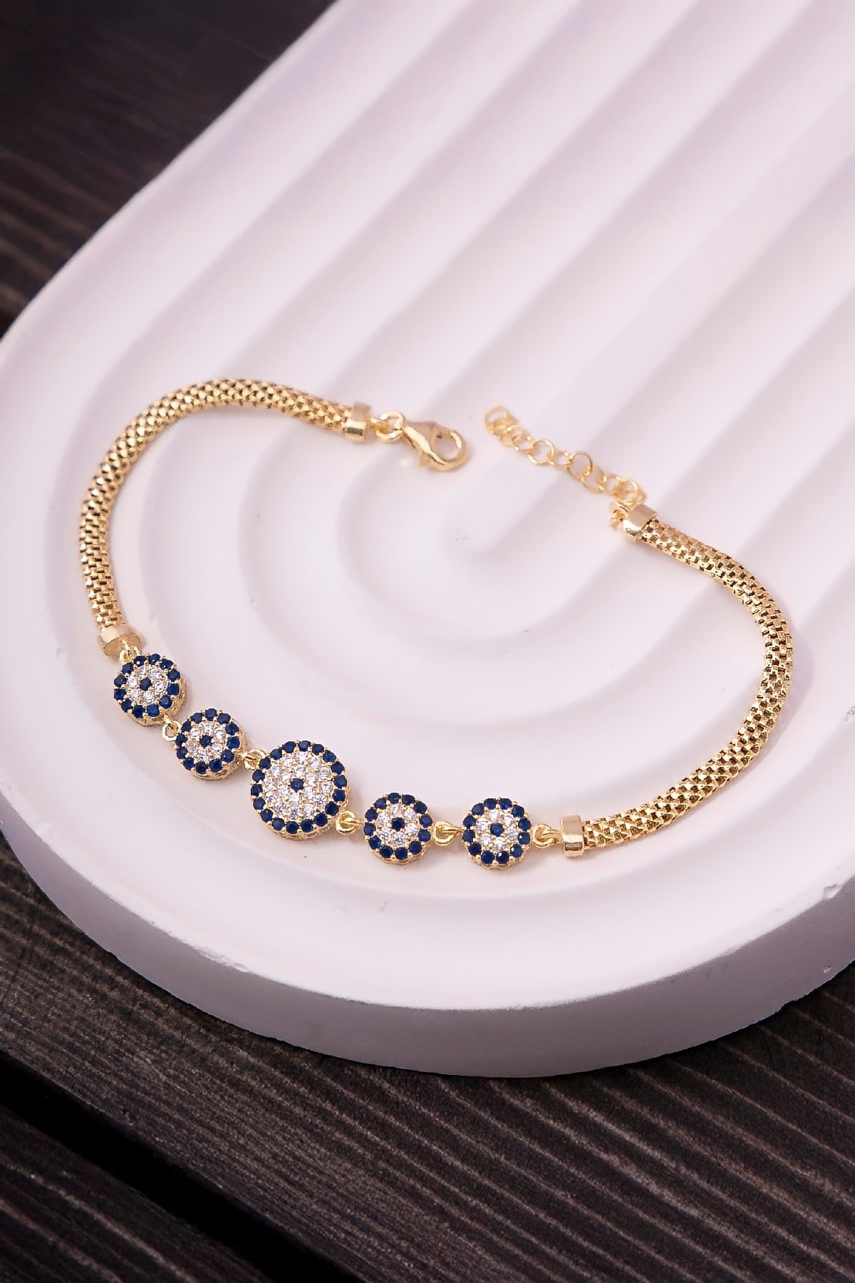 925 Ayar Gümüş Altın Kaplama Nazarlık Bayan Bileklik