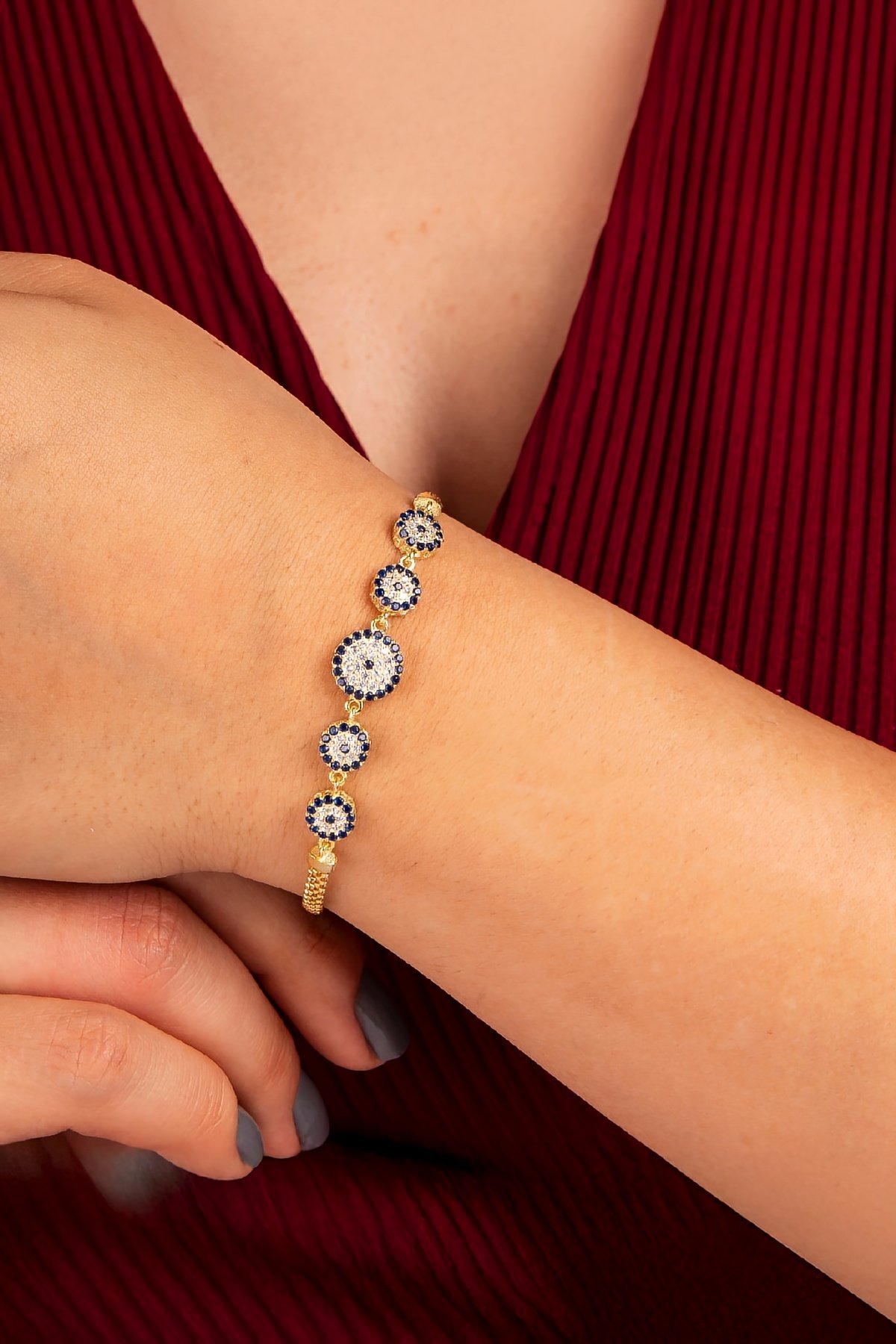 925 Ayar Gümüş Altın Kaplama Nazarlık Bayan Bileklik