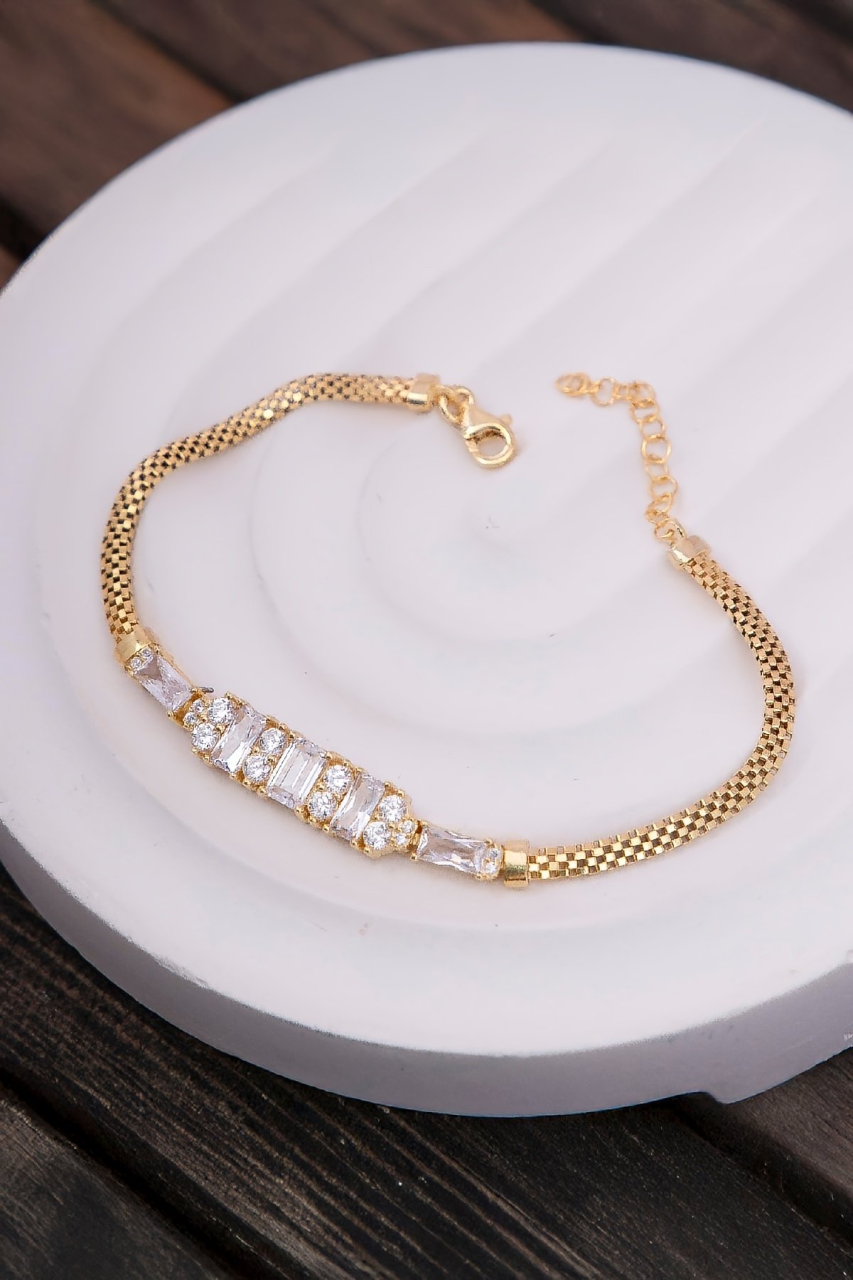 925 Ayar Gümüş Altın Renk Küp Zincir Baget Bayan Bileklik