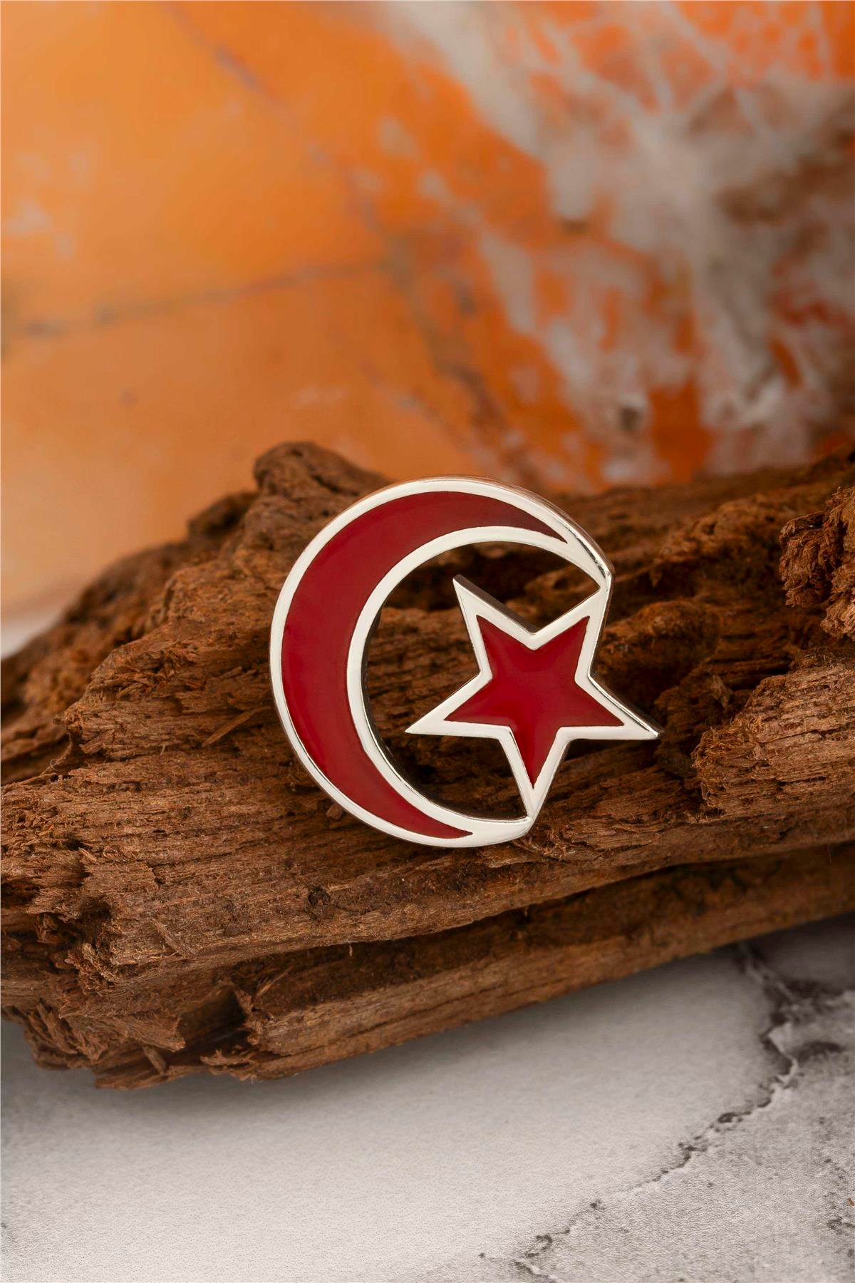 925 Ayar Gümüş Ayyıldız Mineli Rozet