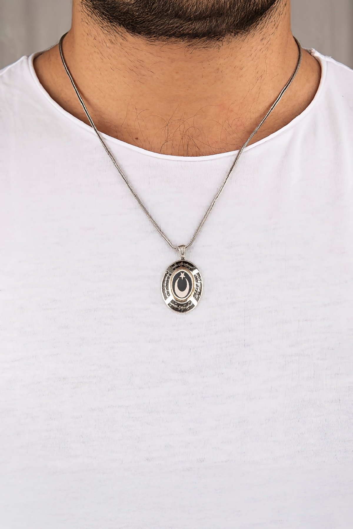 925 Ayar Gümüş Ayyıldız Motifli Dualı Erkek Cevşen Kolye