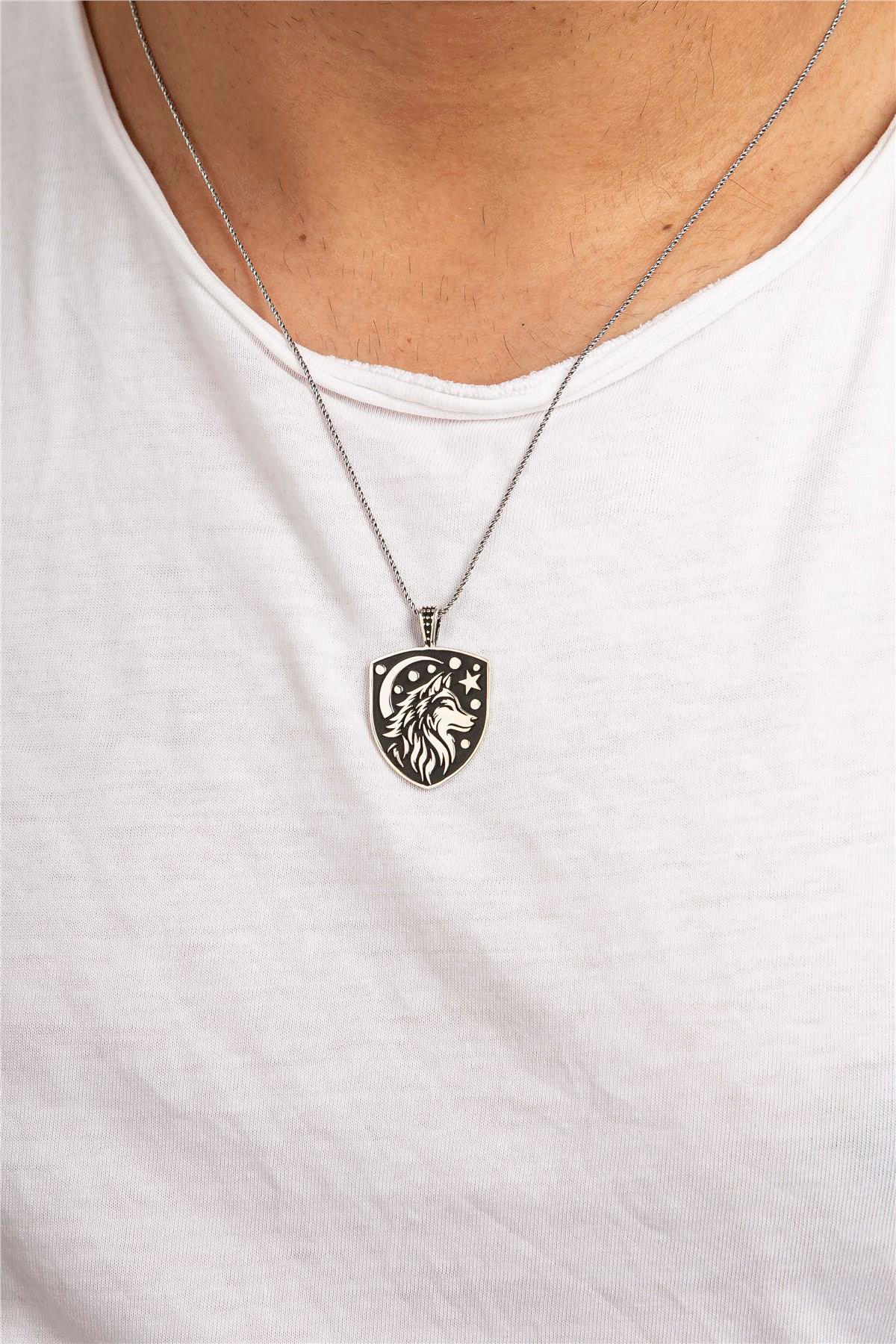 925 Ayar Gümüş Ayyıldız Motifli Kurt Erkek Kolye