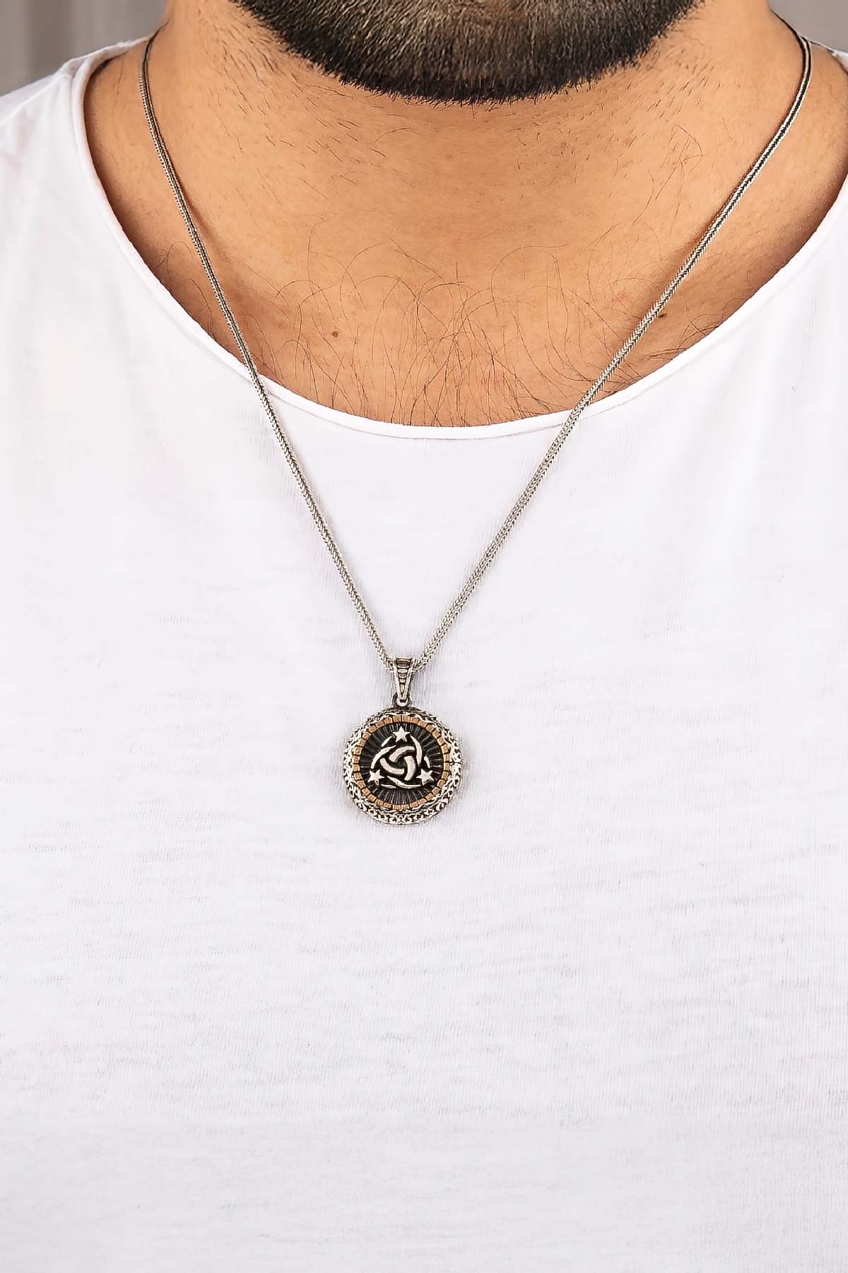 925 Ayar Gümüş Bronz Süslemeli Teşkilatı Mahsusa Erkek Kolye