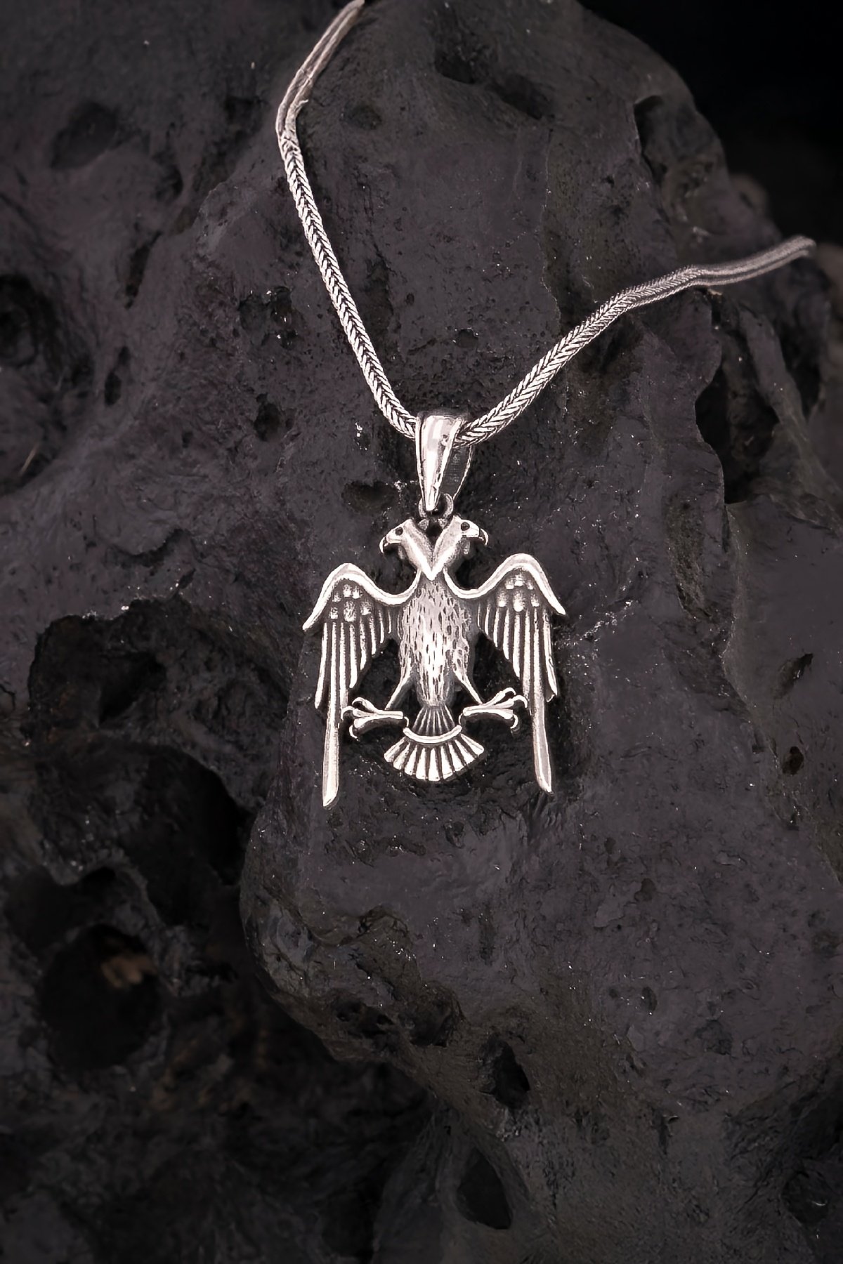 925 Ayar Gümüş Çift Başlı Selçuklu Kartalı Erkek Kolye