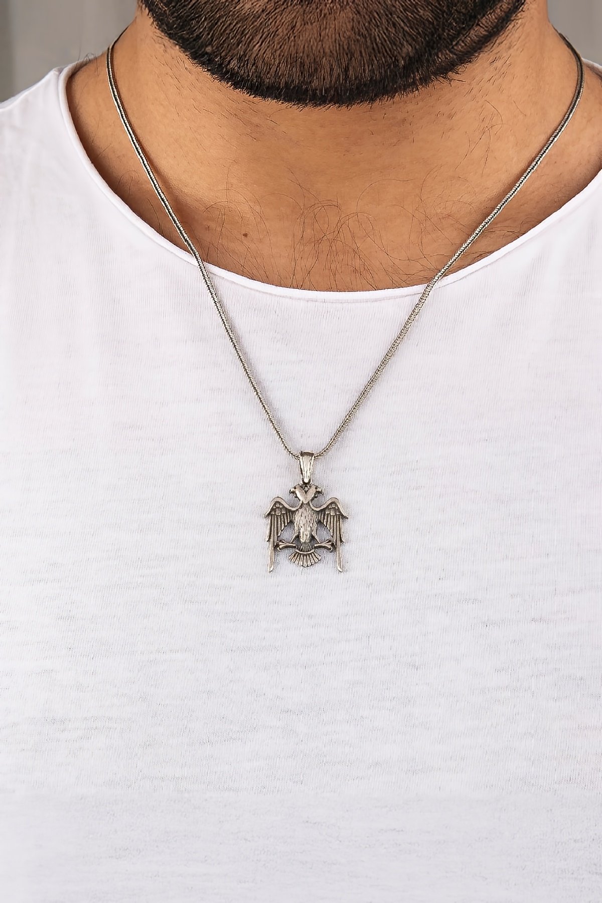 925 Ayar Gümüş Çift Başlı Selçuklu Kartalı Erkek Kolye