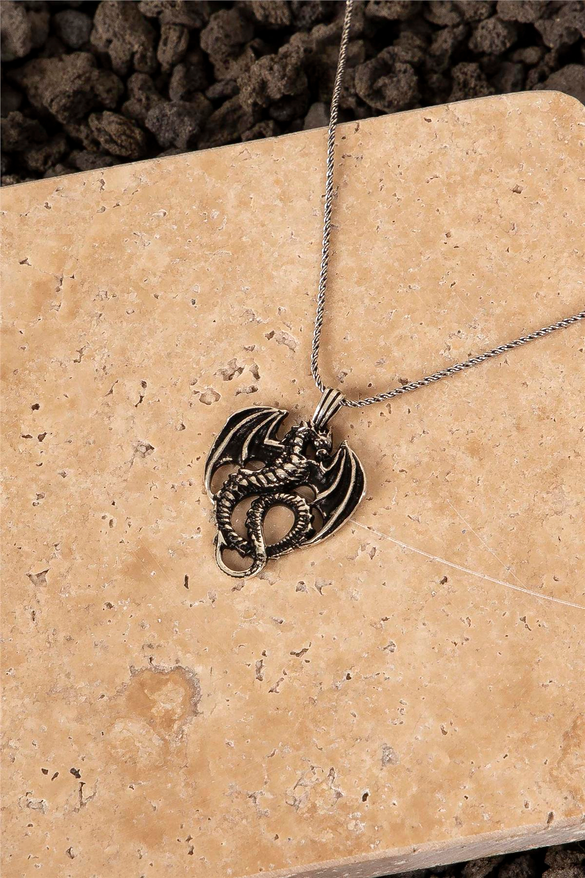 925 Ayar Gümüş Ejderha Erkek Kolye