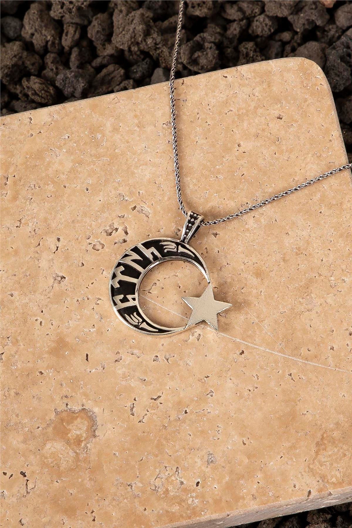 925 Ayar Gümüş Göktürkçe Yazılı Ayyıldız Erkek Kolye