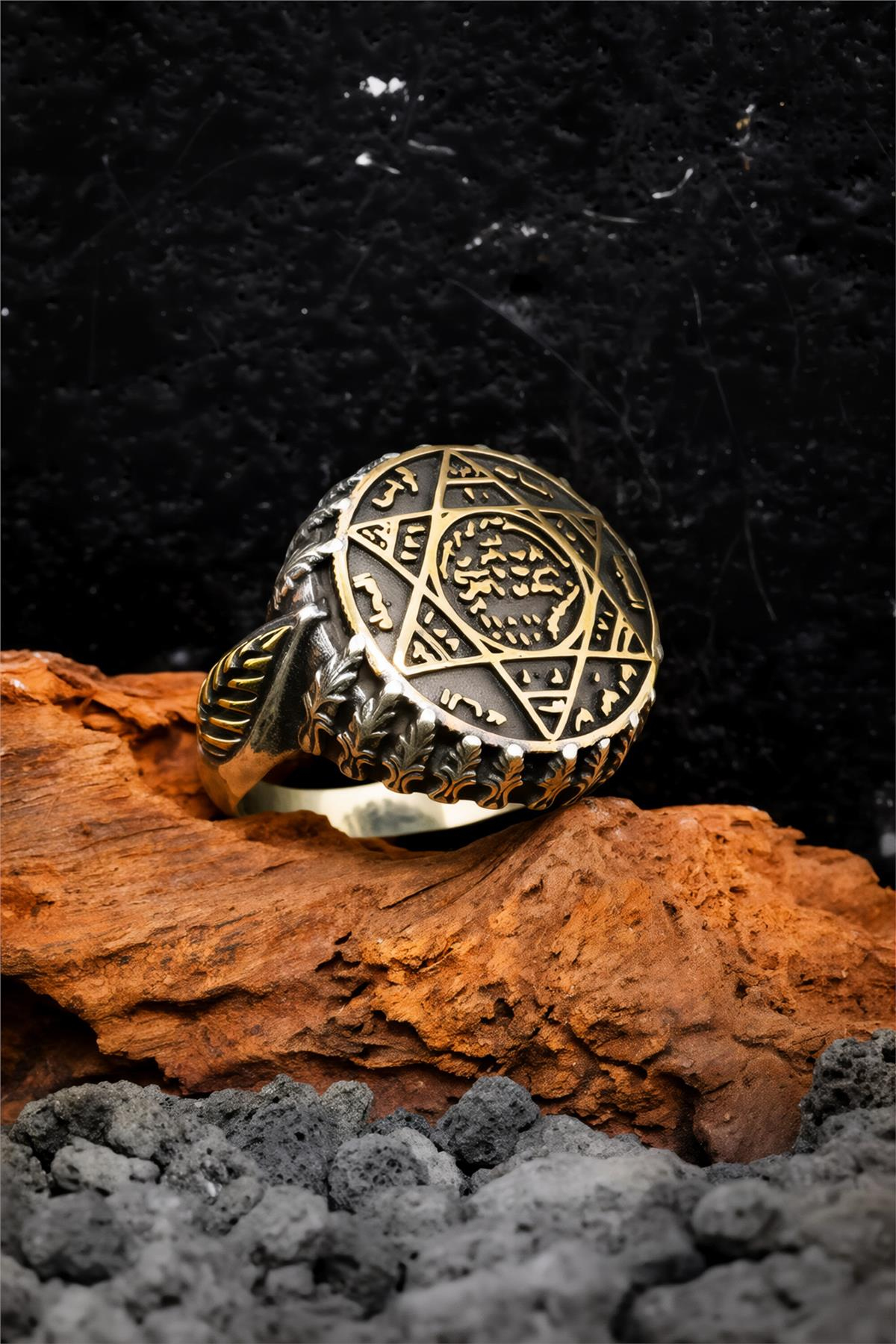 925 Ayar Gümüş Hz. Süleyman Mührü Motifli Erkek Yüzük