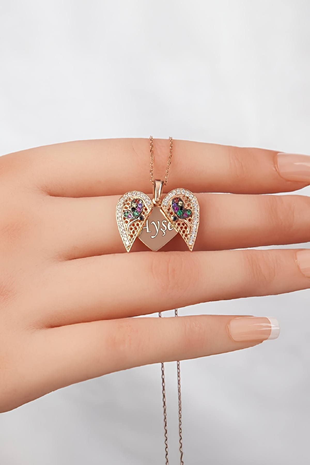 925 Ayar Gümüş İsimli Mix Taşlı Kalbimdeki Sır Bayan Kolye