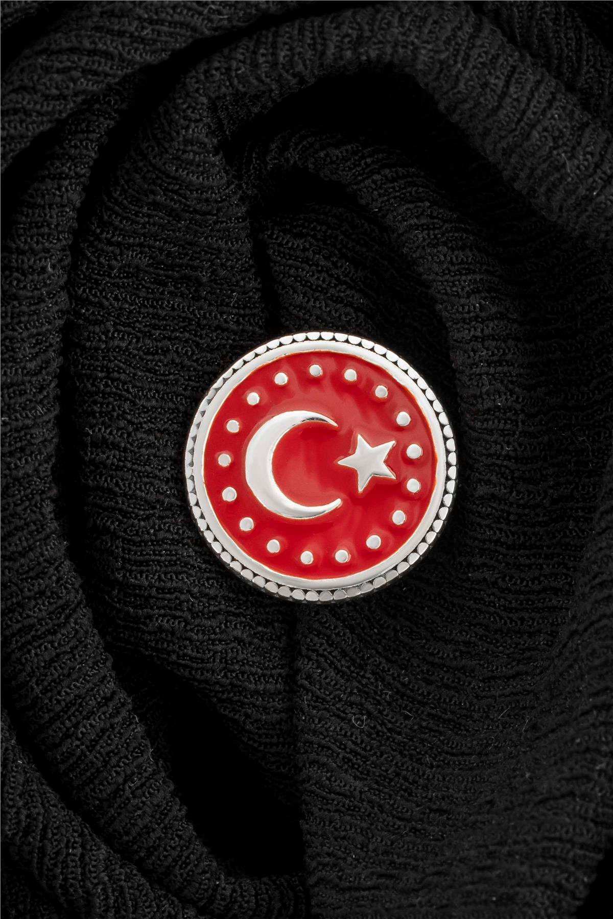 925 Ayar Gümüş Mineli Ayyıldız Puantiyeli Rozet