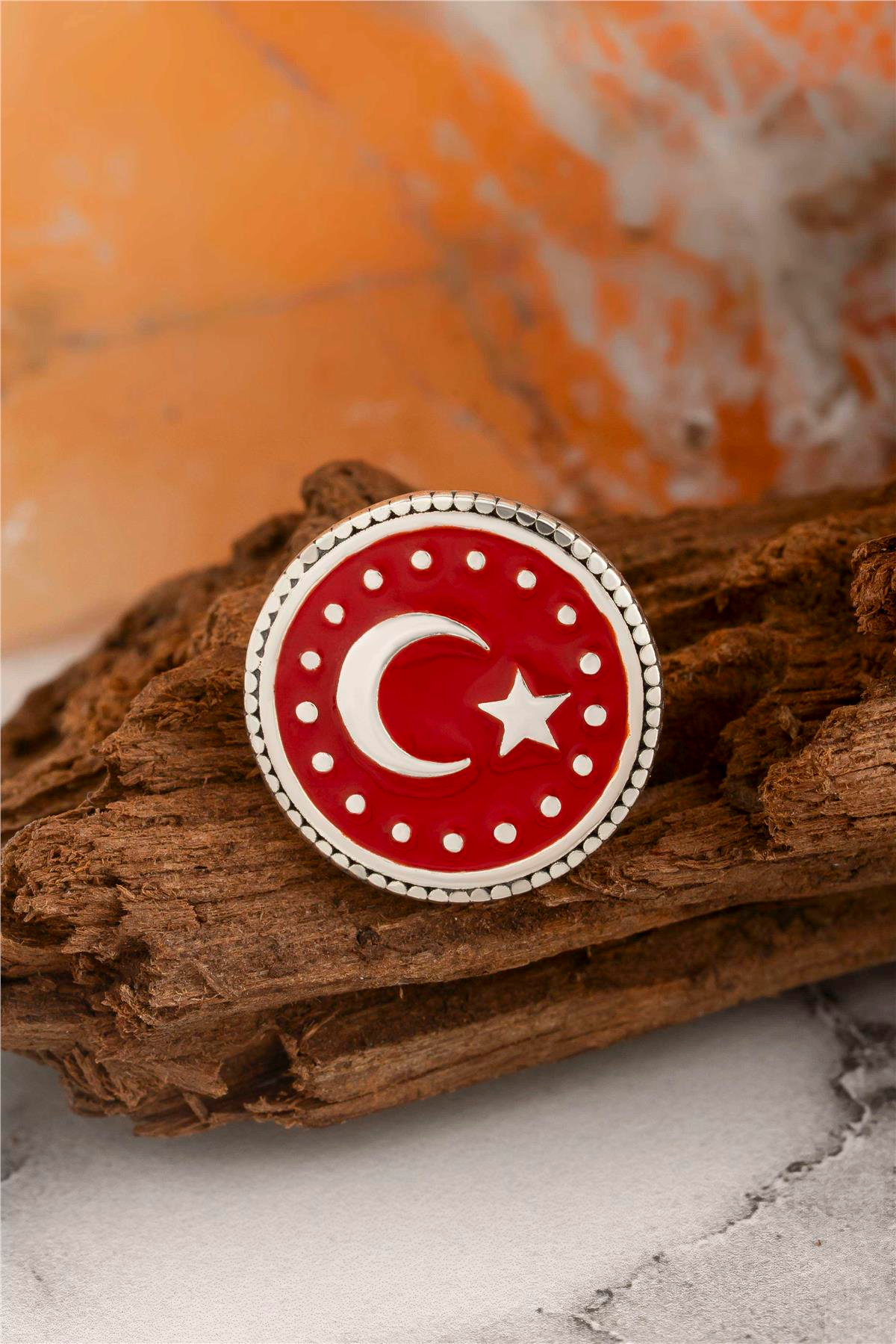 925 Ayar Gümüş Mineli Ayyıldız Puantiyeli Rozet