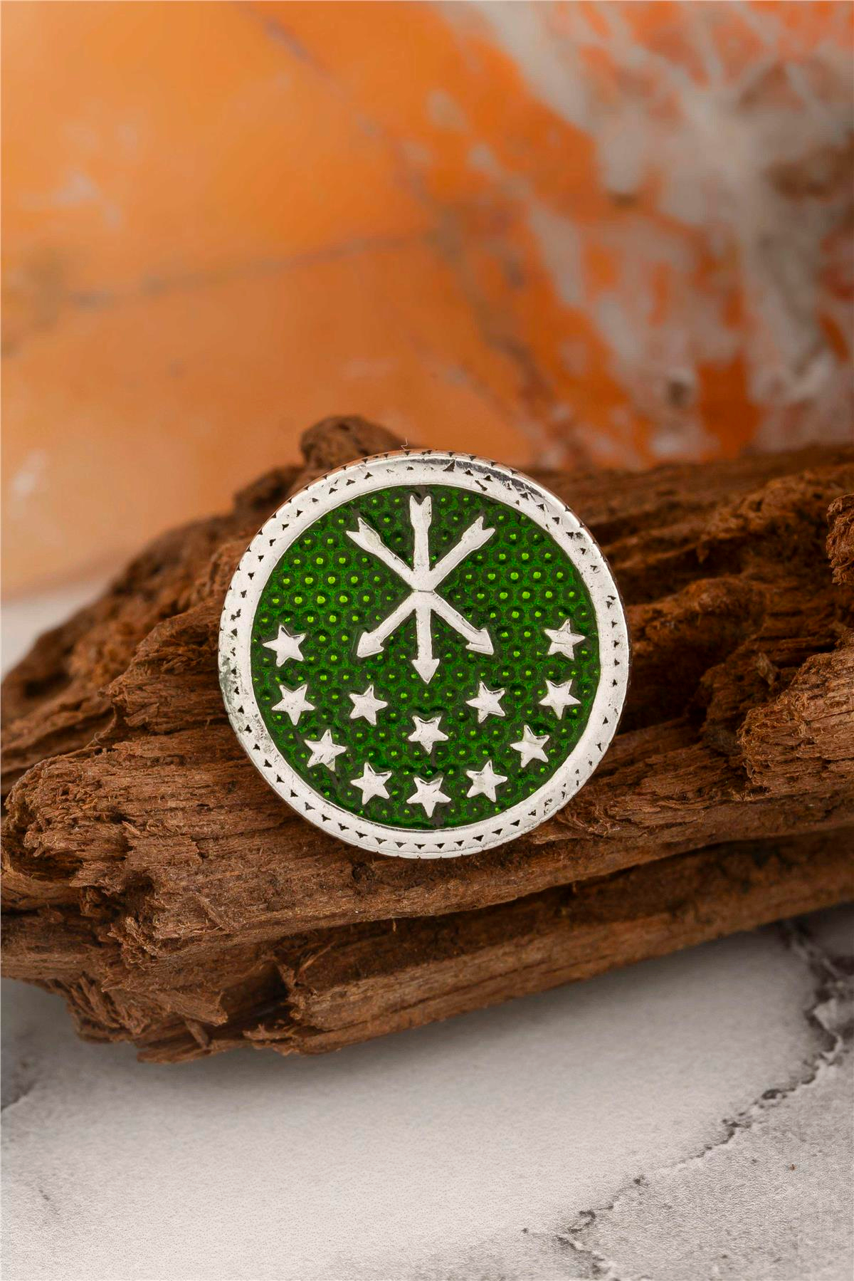 925 Ayar Gümüş Mineli Çerkez Bayrağı Rozet