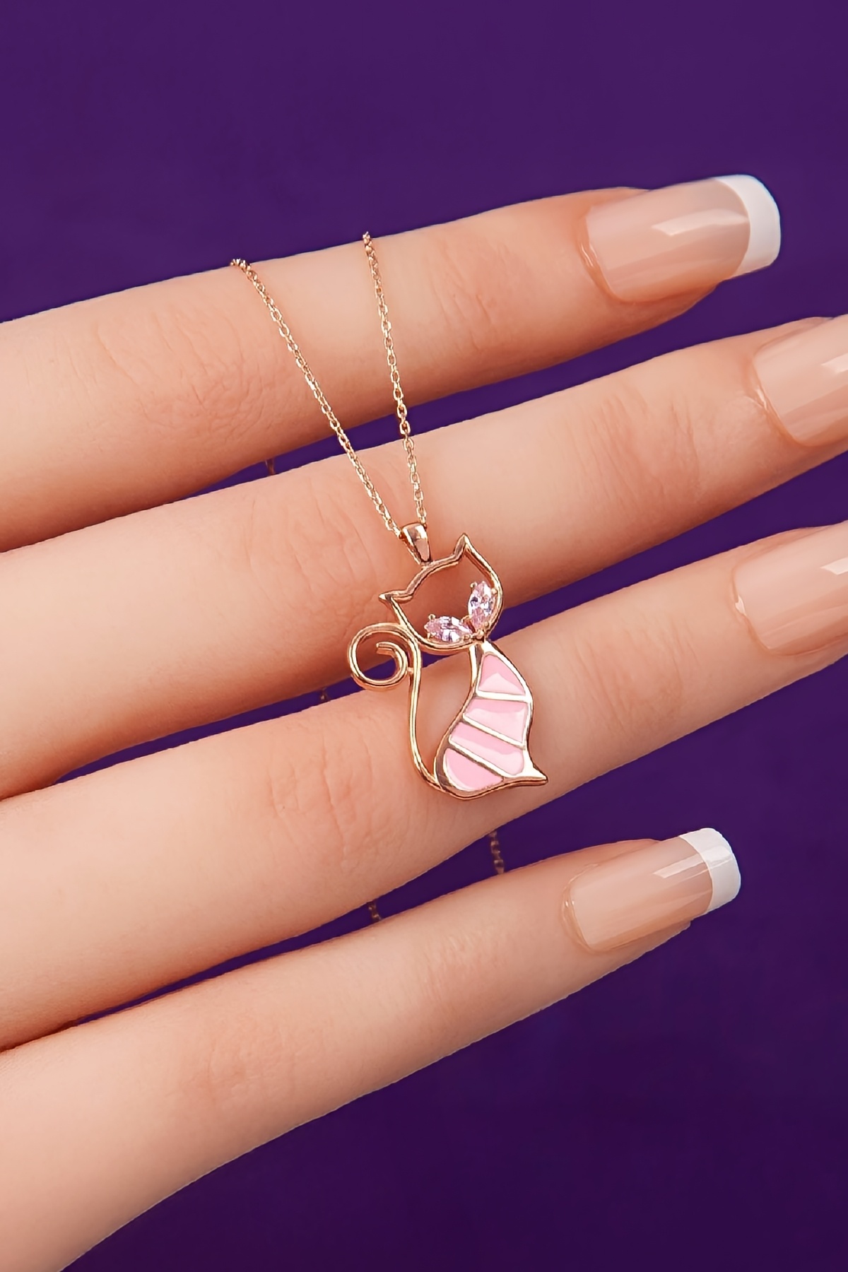 925 Ayar Gümüş Mineli Kedi Bayan Kolye