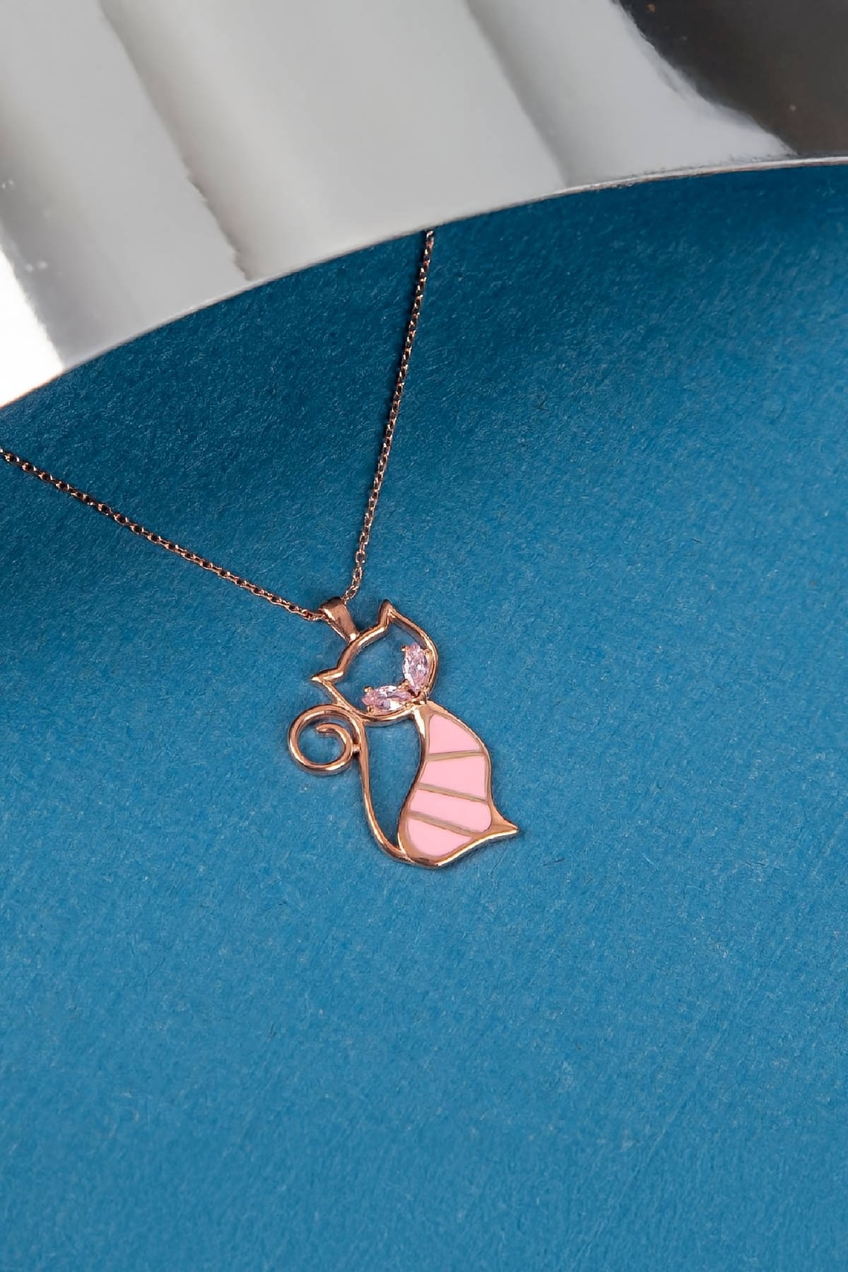 925 Ayar Gümüş Mineli Kedi Bayan Kolye