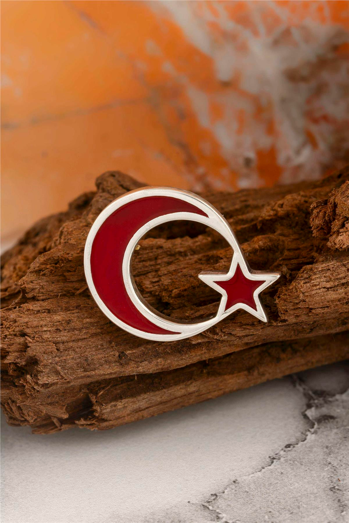 925 Ayar Gümüş Mineli Türk Bayrağı Rozet