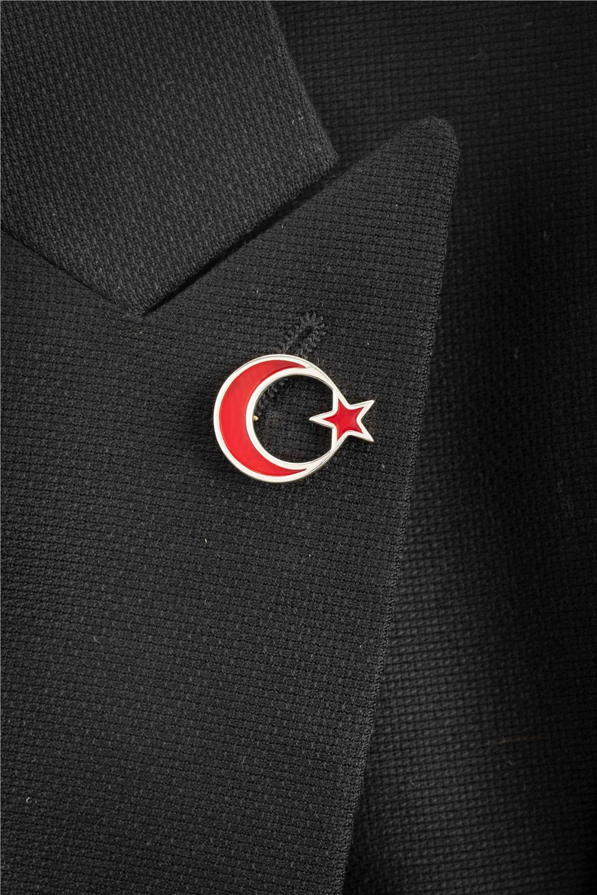 925 Ayar Gümüş Mineli Türk Bayrağı Rozet