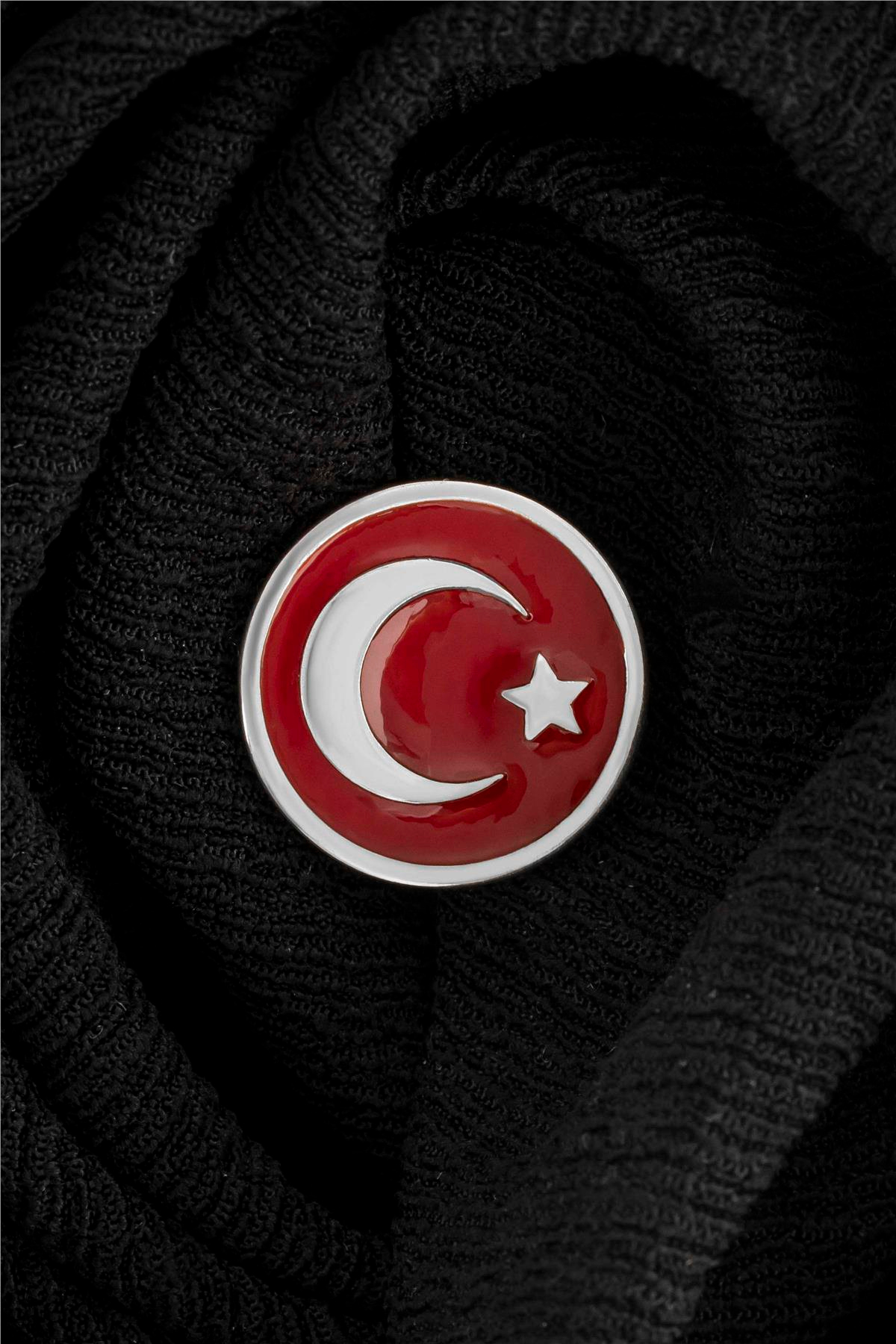 925 Ayar Gümüş Mineli Yuvarlak Ayyıldız Rozet