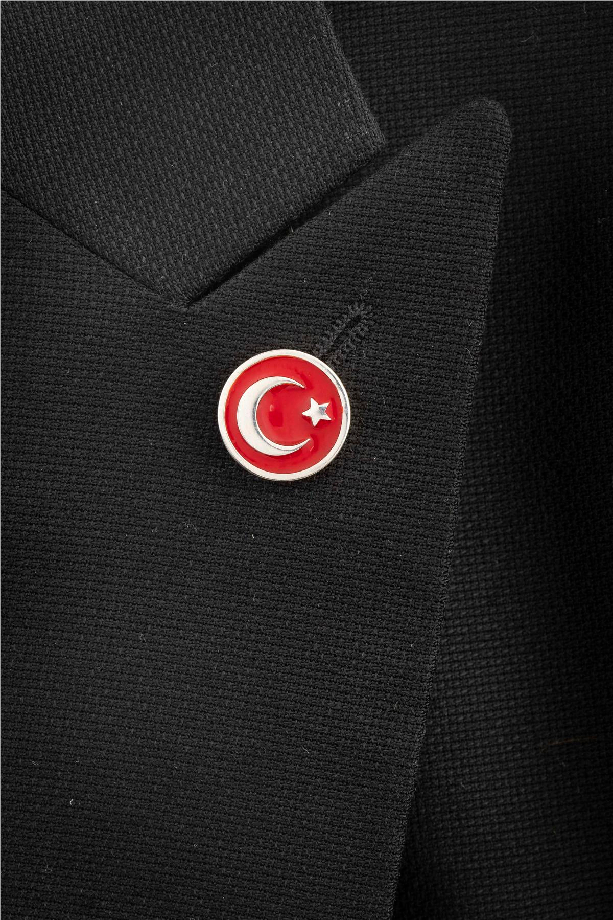 925 Ayar Gümüş Mineli Yuvarlak Ayyıldız Rozet