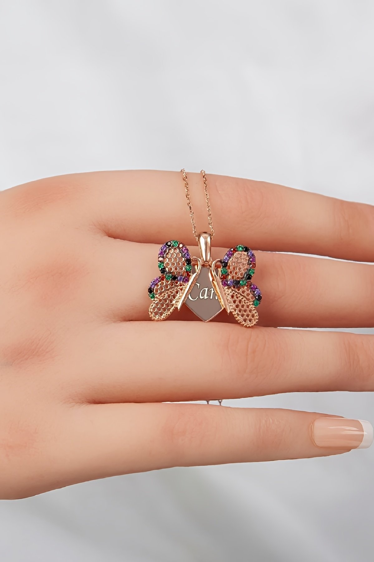 925 Ayar Gümüş Mix Taşlı Kelebek İsimli Bayan Kolye