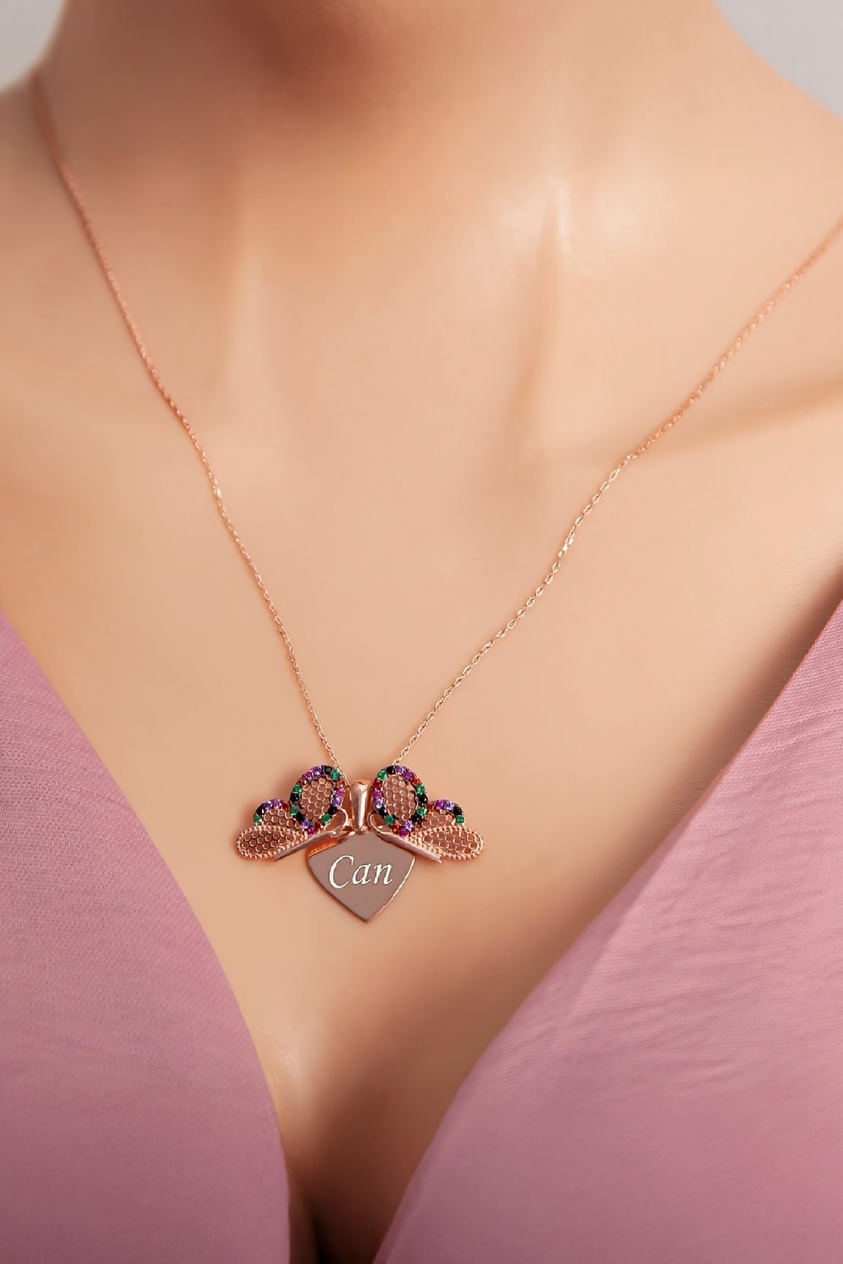 925 Ayar Gümüş Mix Taşlı Kelebek İsimli Bayan Kolye