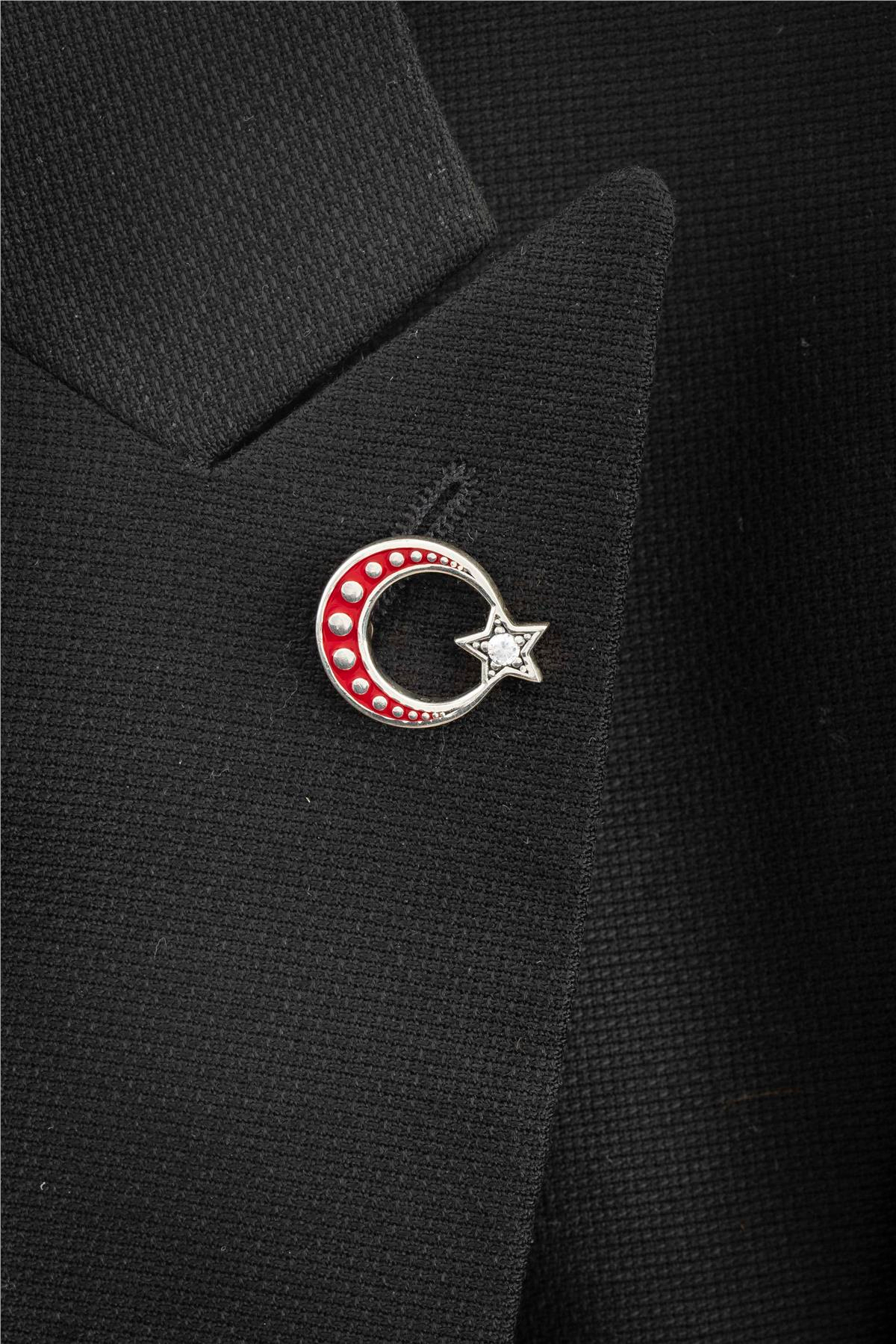 925 Ayar Gümüş Puantiyeli Ayyıldız Rozet