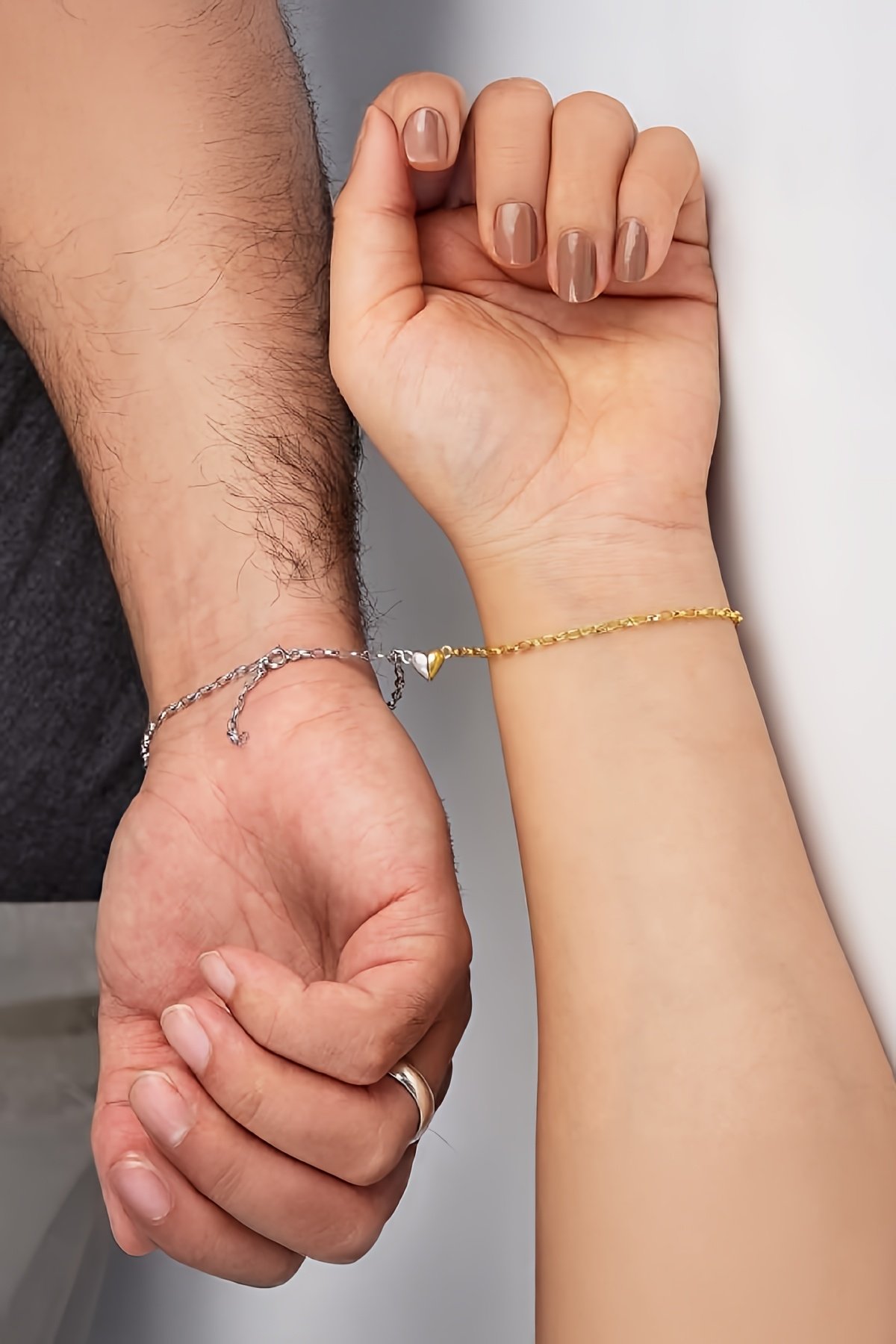 925 Ayar Gümüş Rodyum Gold Mıknatıslı Çift Kalp Aşk Bileklik