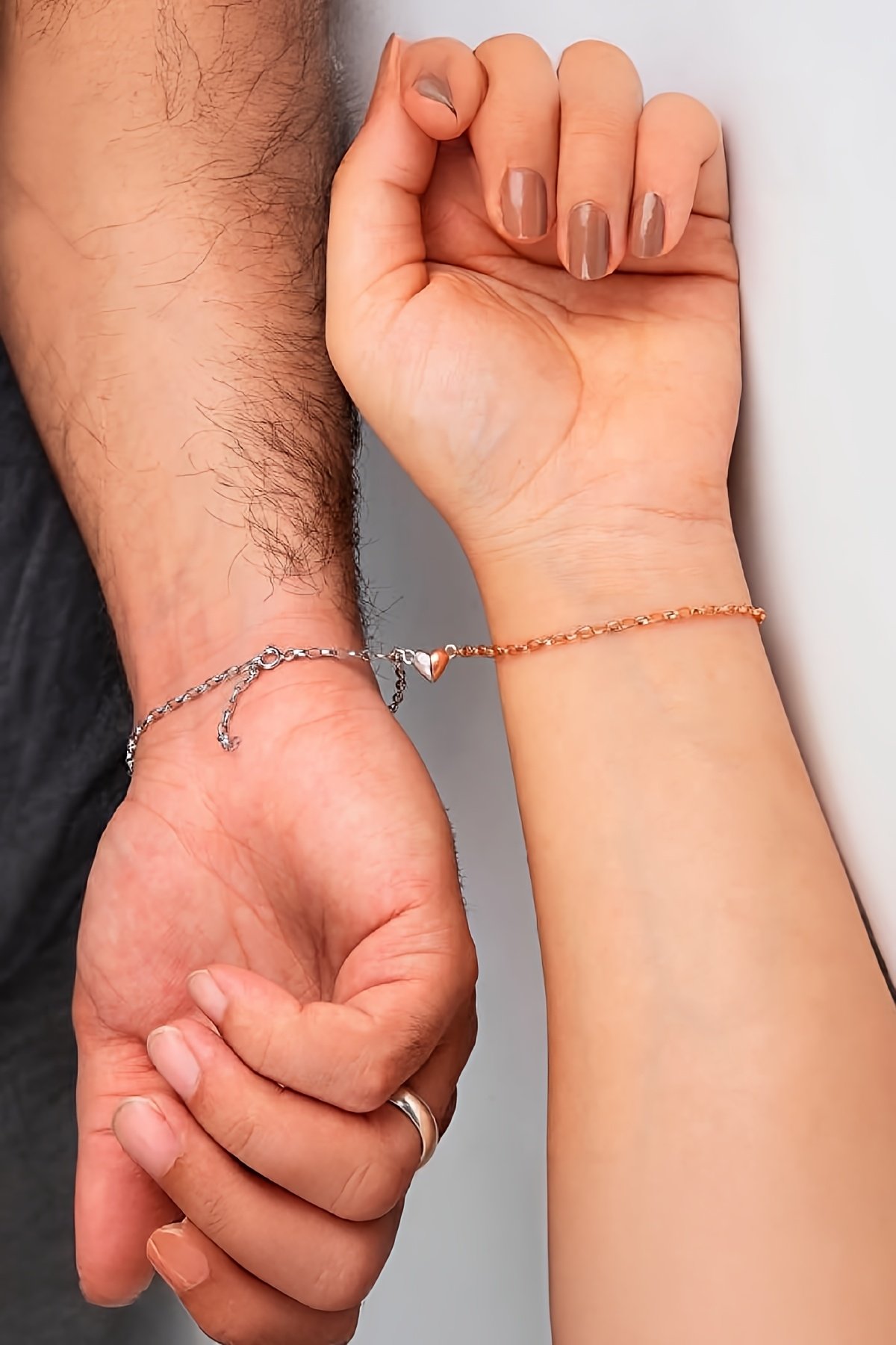 925 Ayar Gümüş Rodyum Rose Mıknatıslı Çift Kalp Aşk Bileklik