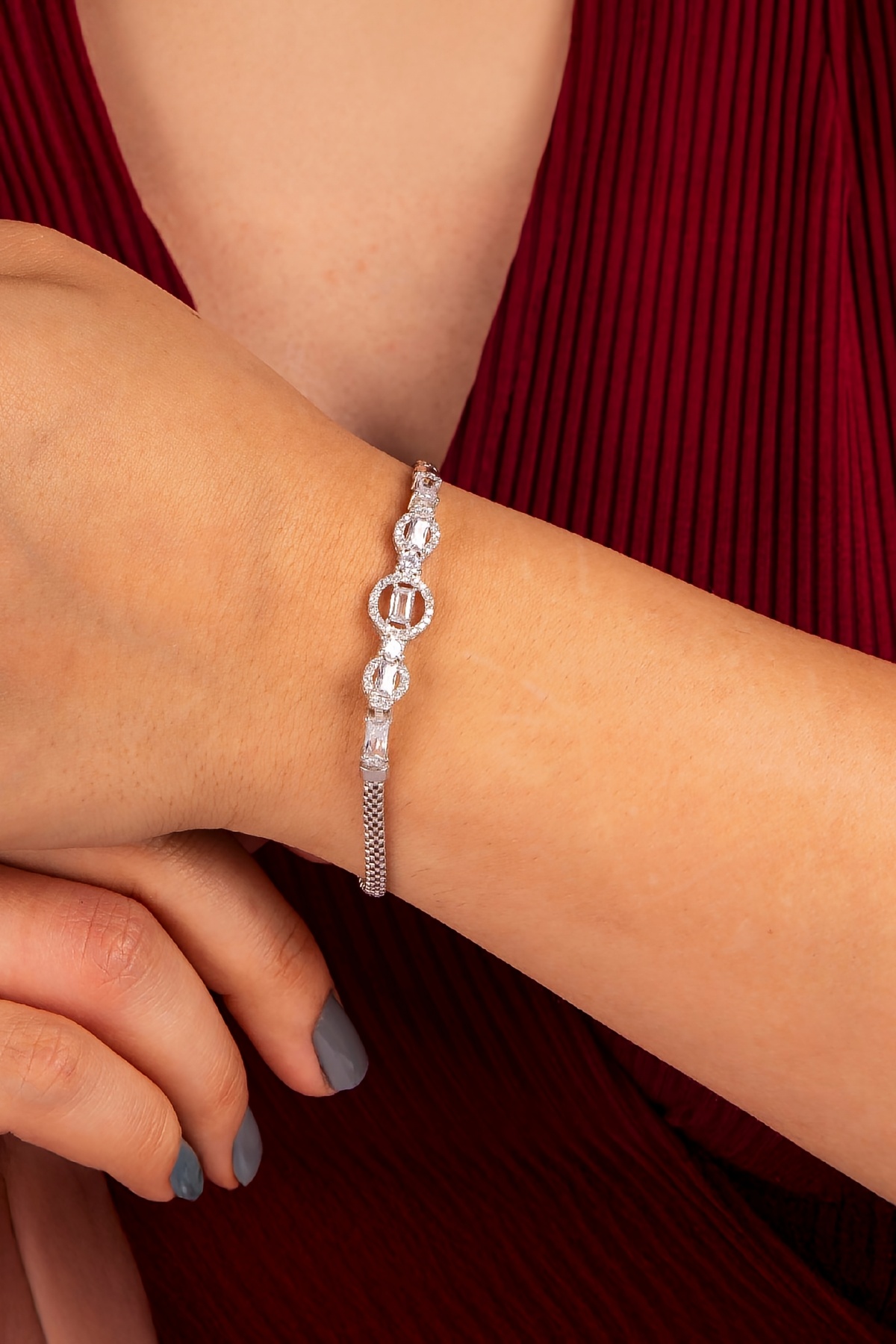 925 Ayar Gümüş Rodyumlu Triple Circle Baget Bayan Bileklik