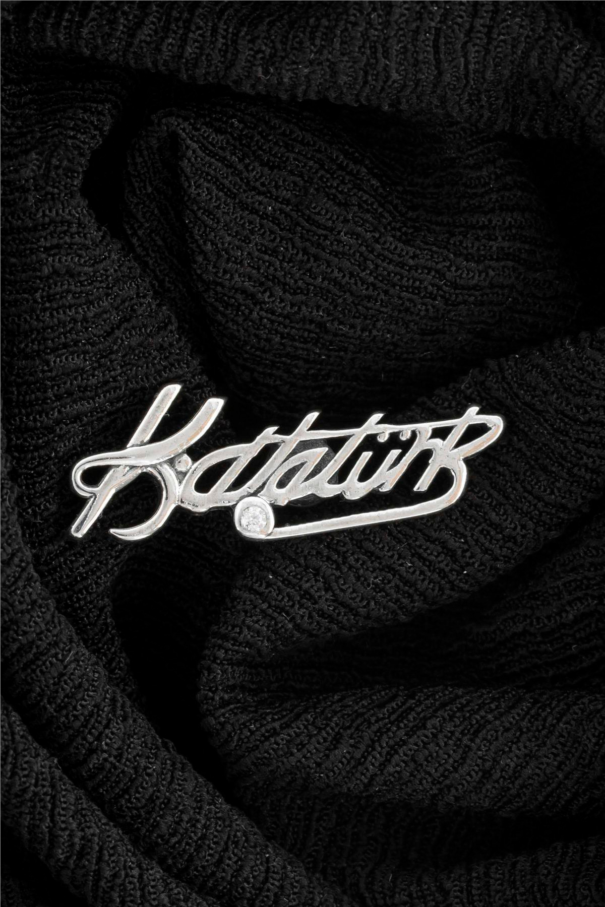 925 Ayar Gümüş Zirkon Taşlı Atatürk İmzalı Rozet