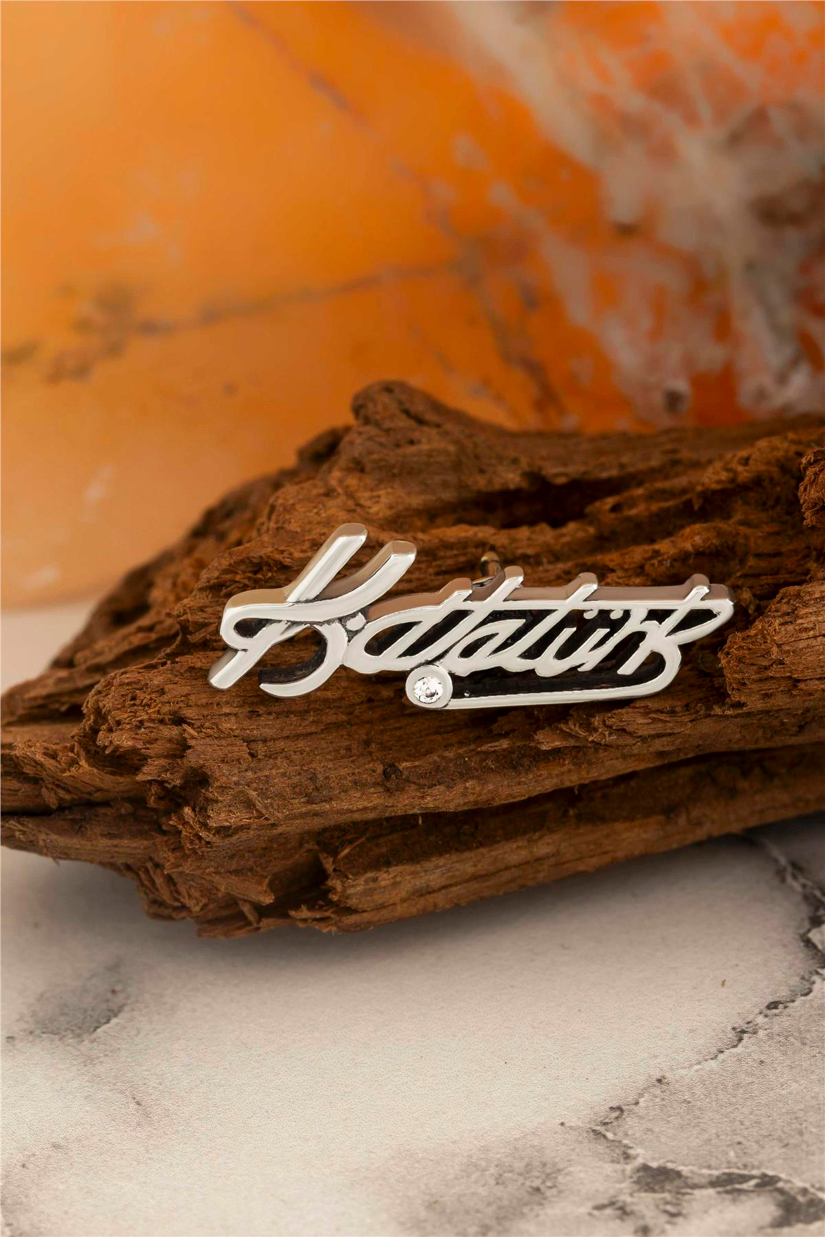 925 Ayar Gümüş Zirkon Taşlı Atatürk İmzalı Rozet