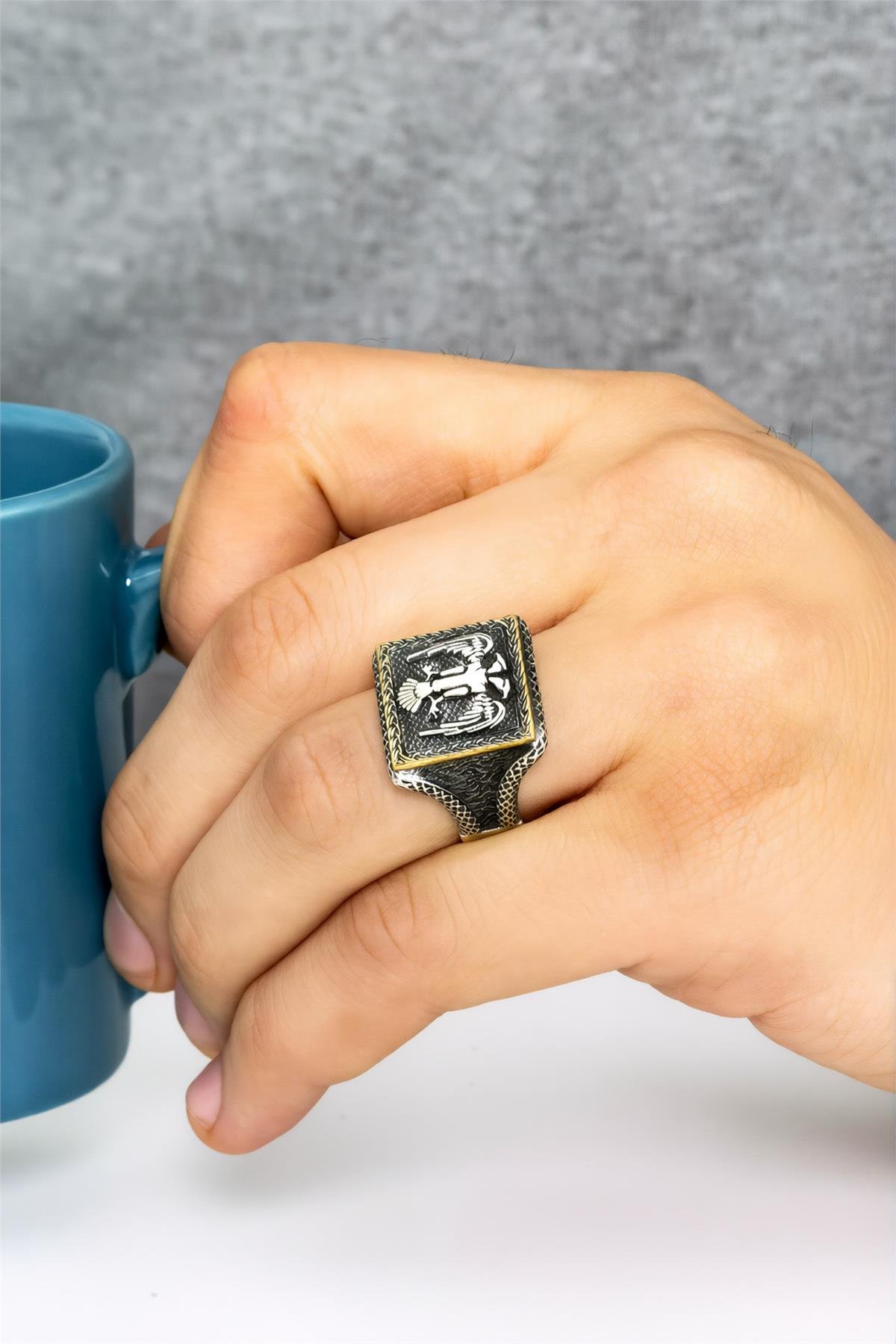 925 Ayar Selçuklu Kartalı Gümüş Erkek Yüzük