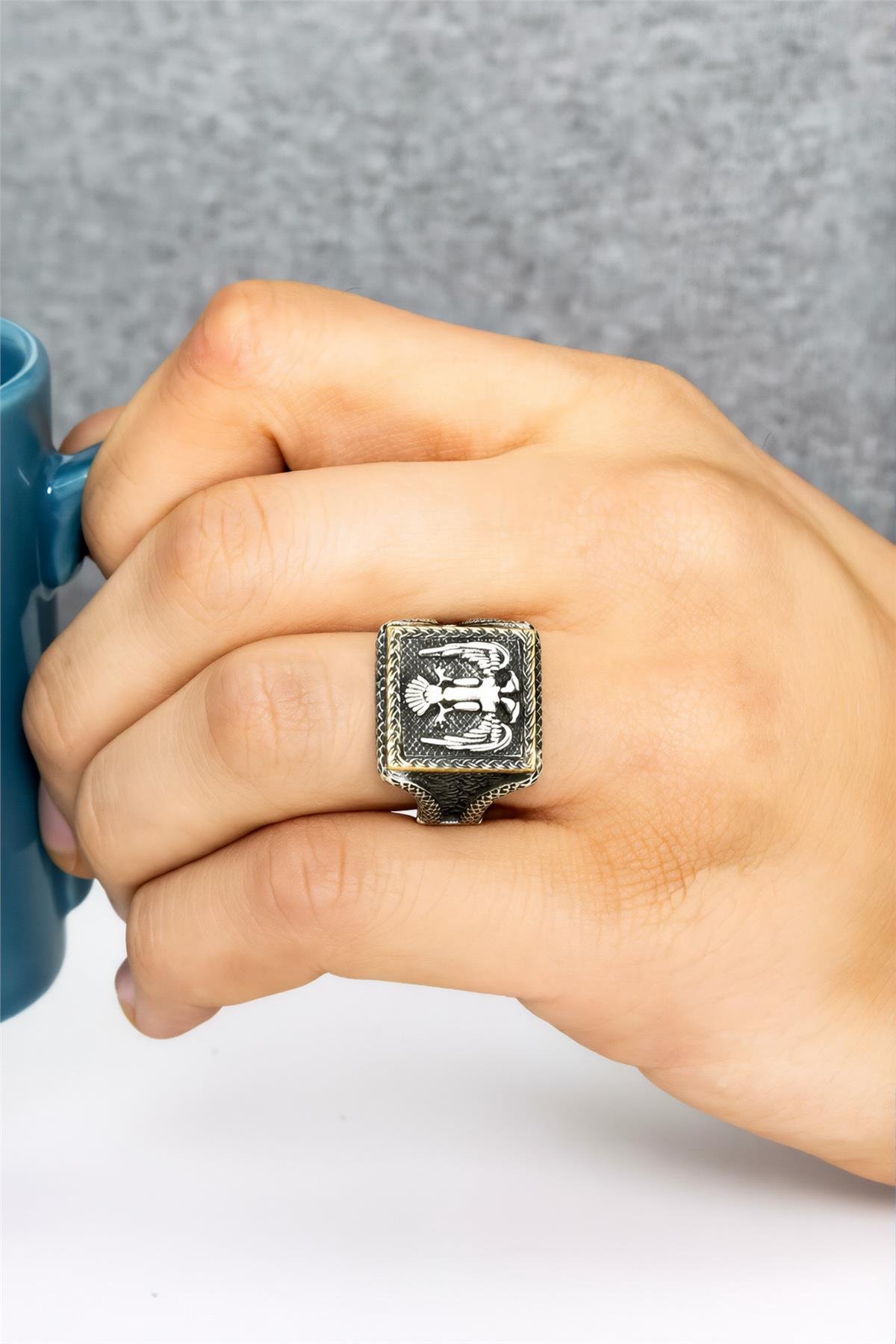925 Ayar Selçuklu Kartalı Gümüş Erkek Yüzük