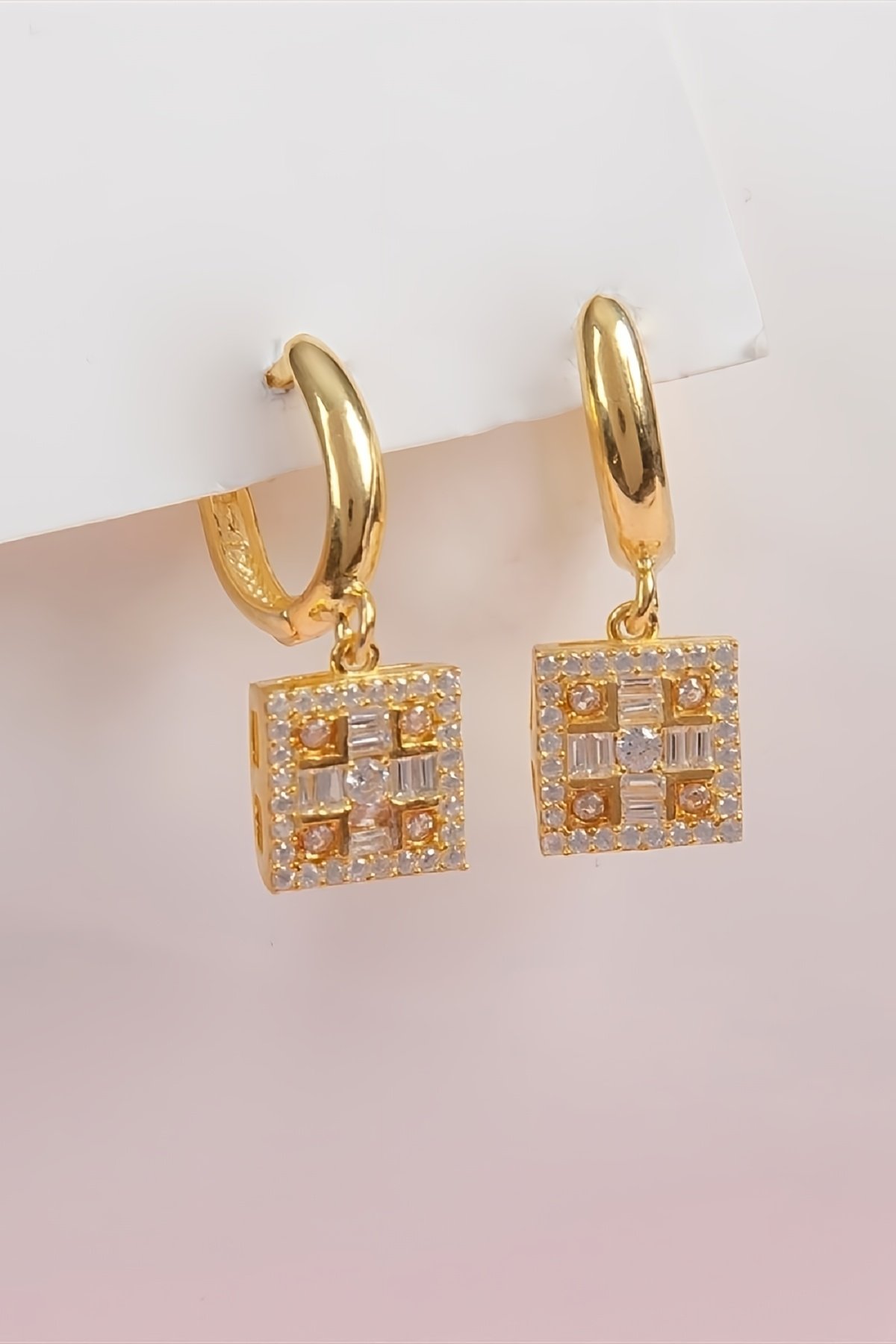 Altın Kaplama 925 Ayar Gümüş Baget Taşlı Küpe