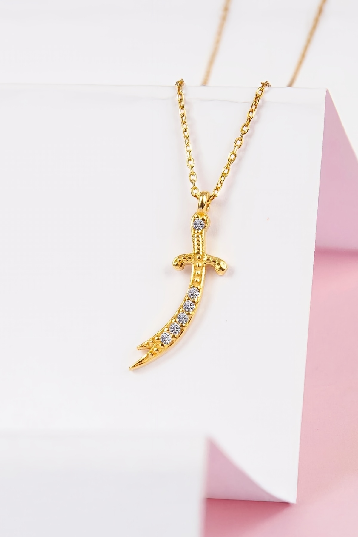 Altın Kaplama 925 Ayar Gümüş Hz. Ali Kılıcı Zülfikar Bayan Kolye