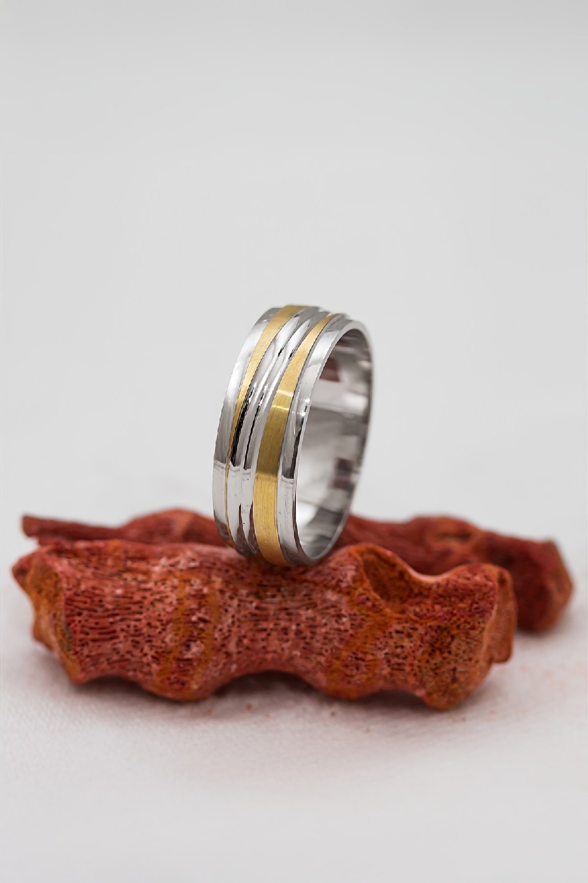 Altın Renk Geçişli Unisex Gümüş Alyans