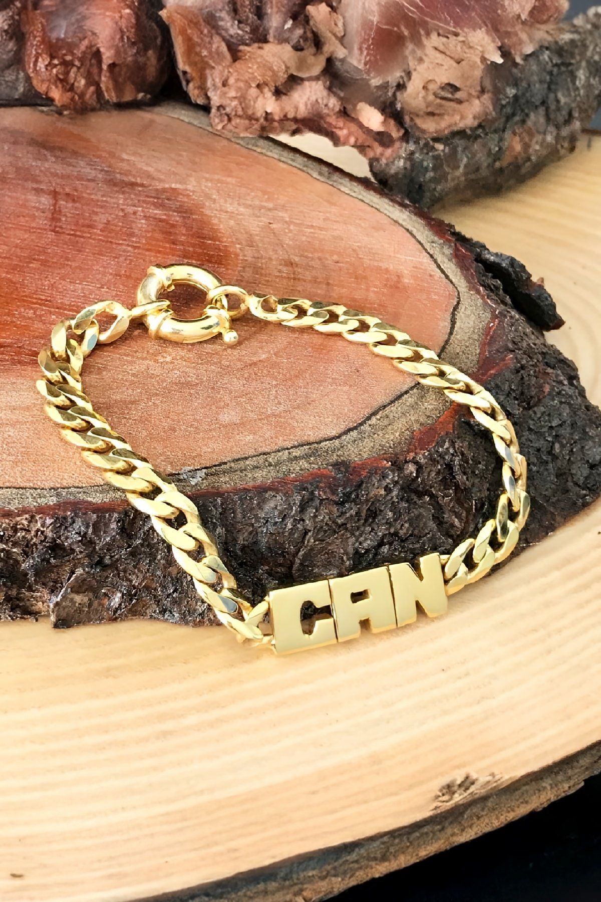 Altın Renk Gurmet Zincir İsimli Gümüş Bileklik